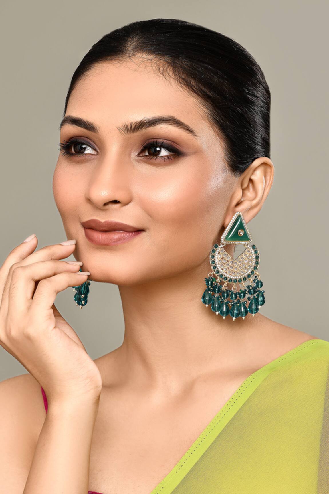 Nazaakat By Samara Singh Embellished Chandbali Earrings 