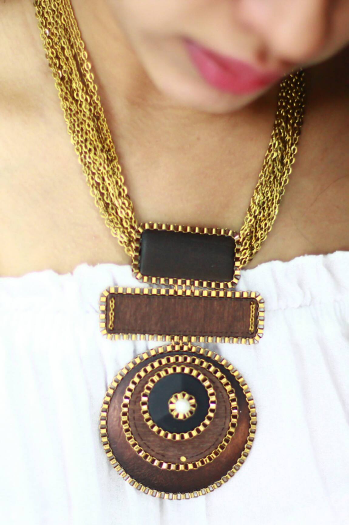 Rejuvenate Jewels Triple Geometric Pendant Necklace 