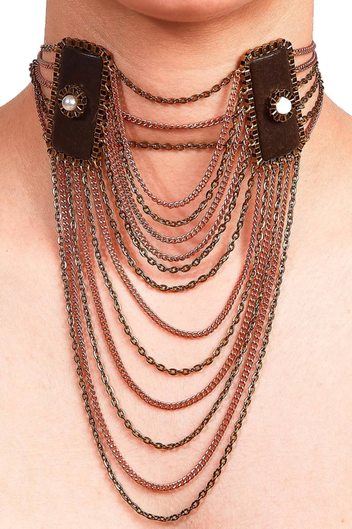 Rejuvenate Jewels Sawdust Rectangle Chain Tassel Choker