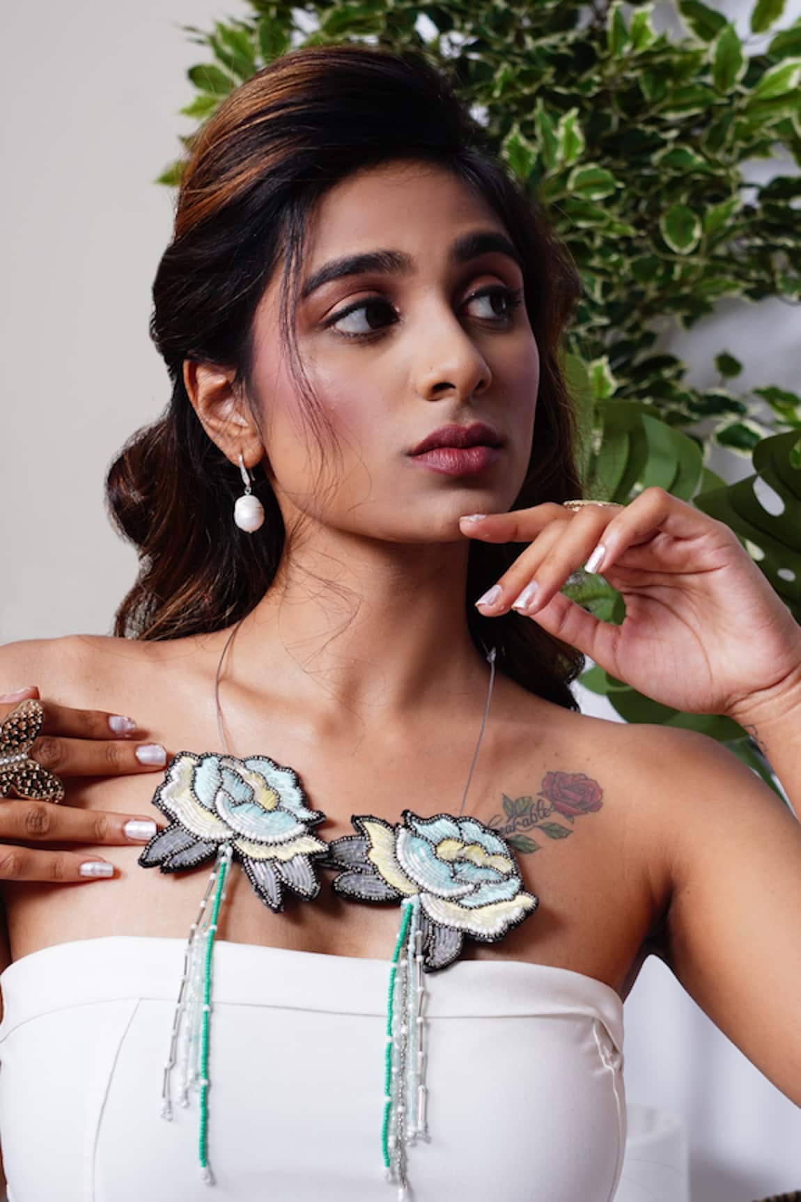 Rejuvenate Jewels Hand Embroidered Petal Necklace 