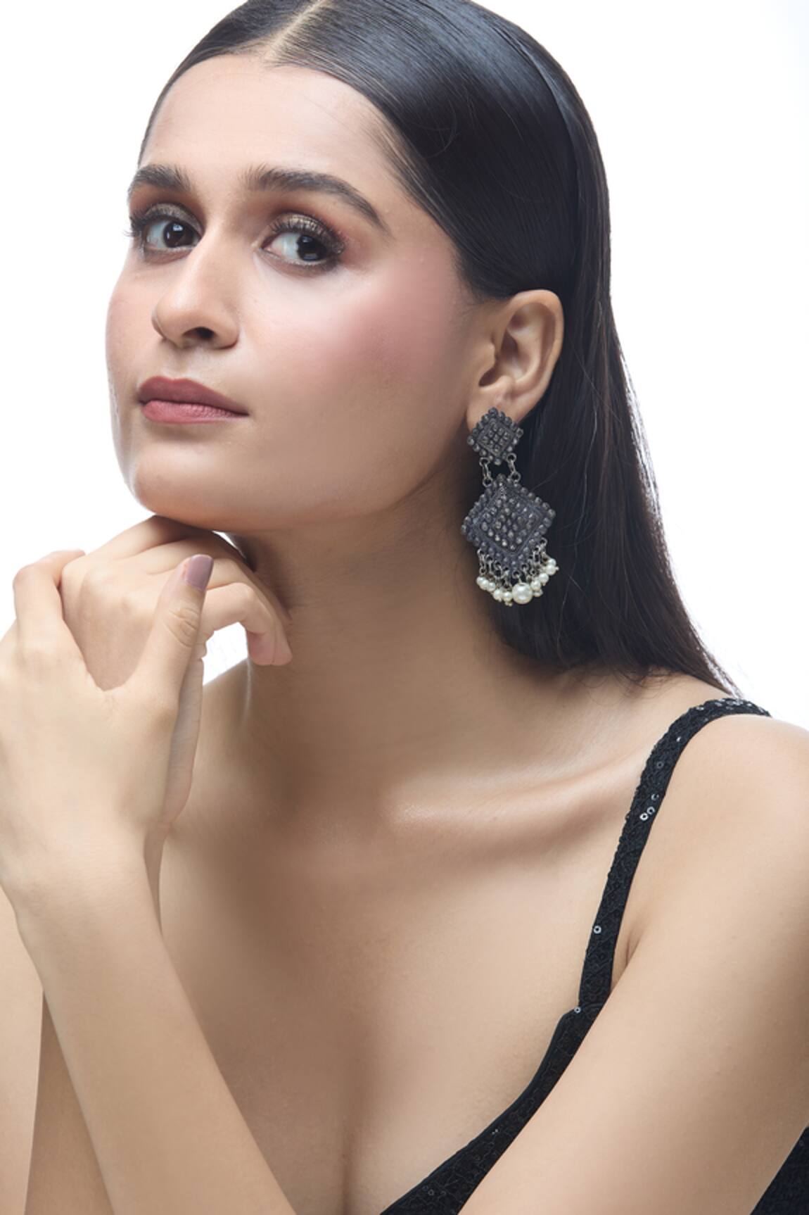 Just Shradhas Pearls Embellished Dangler Earrings 
