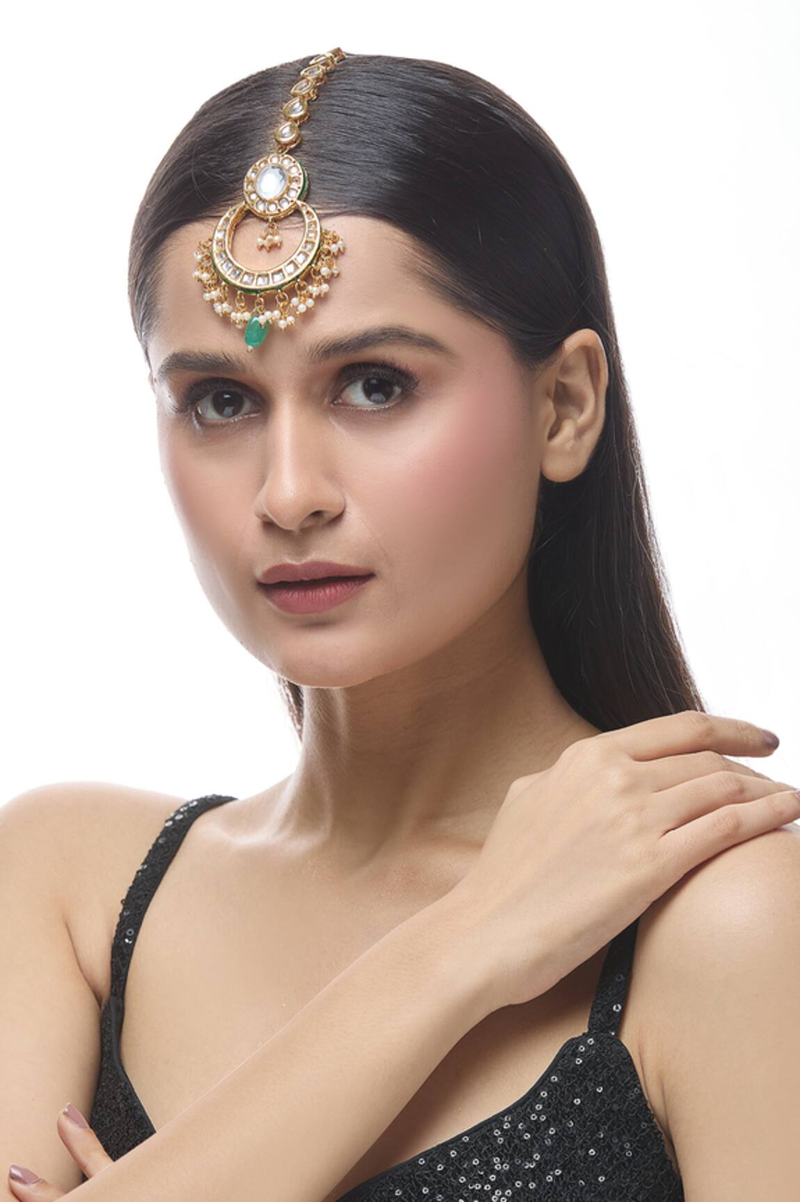 Just Shradhas Crescent Moon Carved Maangtikka 