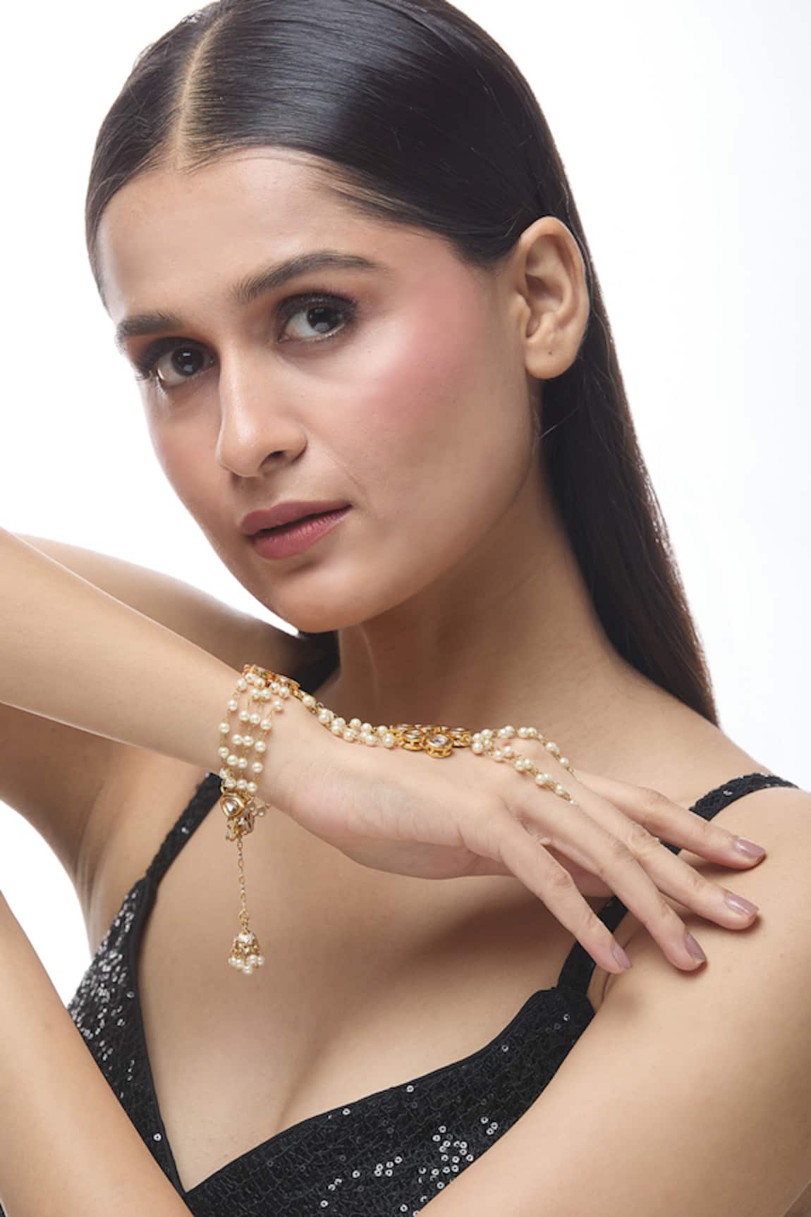 Just Shradhas Pearl Layered Embellished Haathphool 