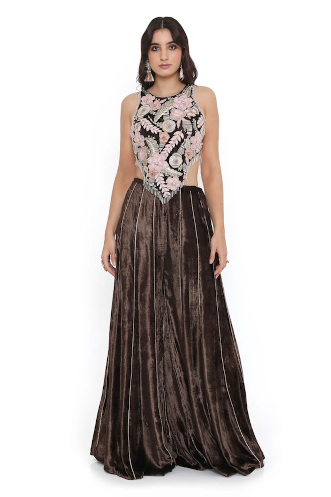 Payal Singhal Rosa Embroidered Halter Neck Choli With Sharara