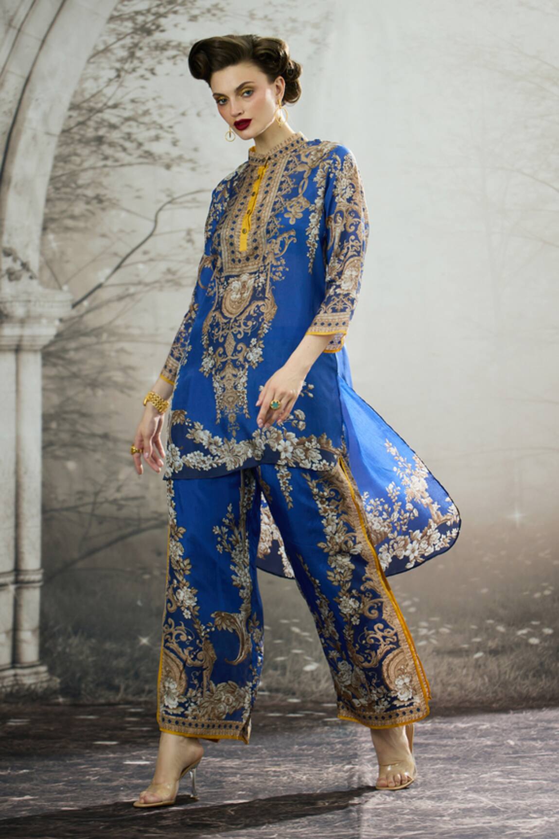 Rajdeep Ranawat Baaka Floral Block Print Tunic & Layered Pant Set 