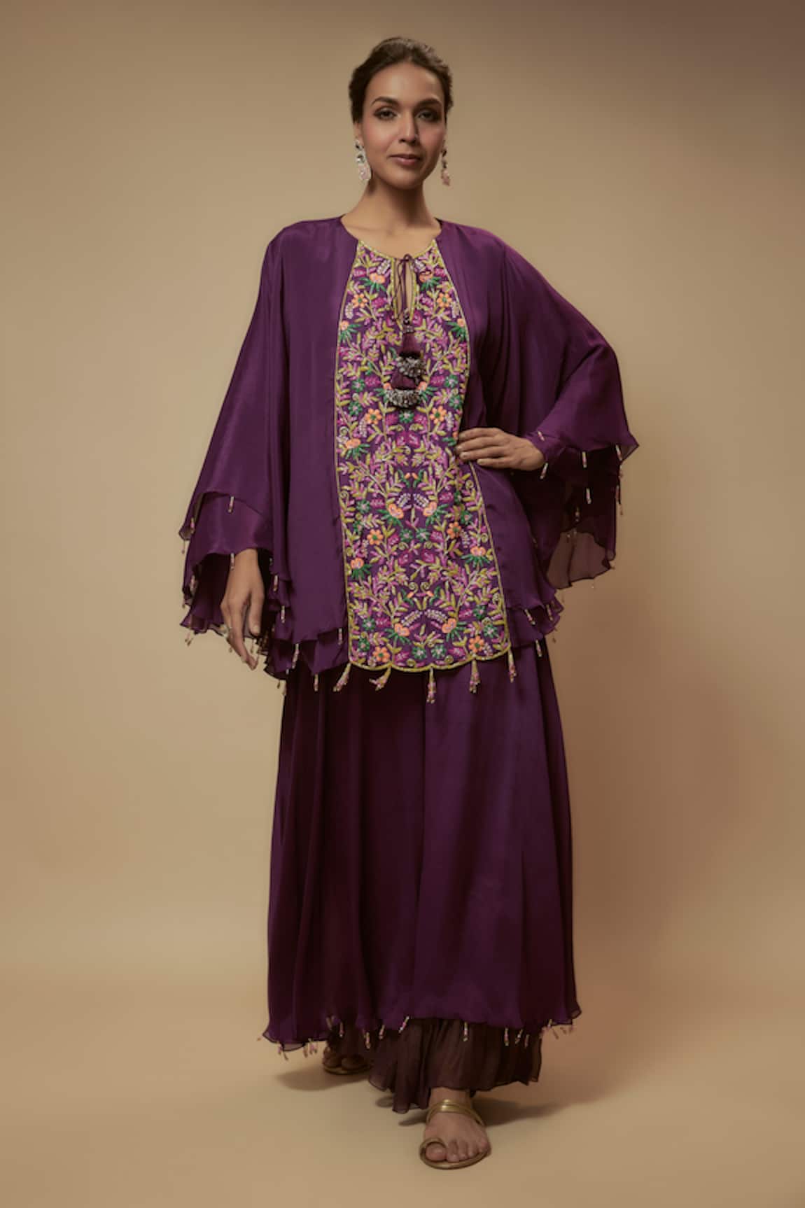 Keith Gomes Bead Embellished Layered Tunic With Palazzo