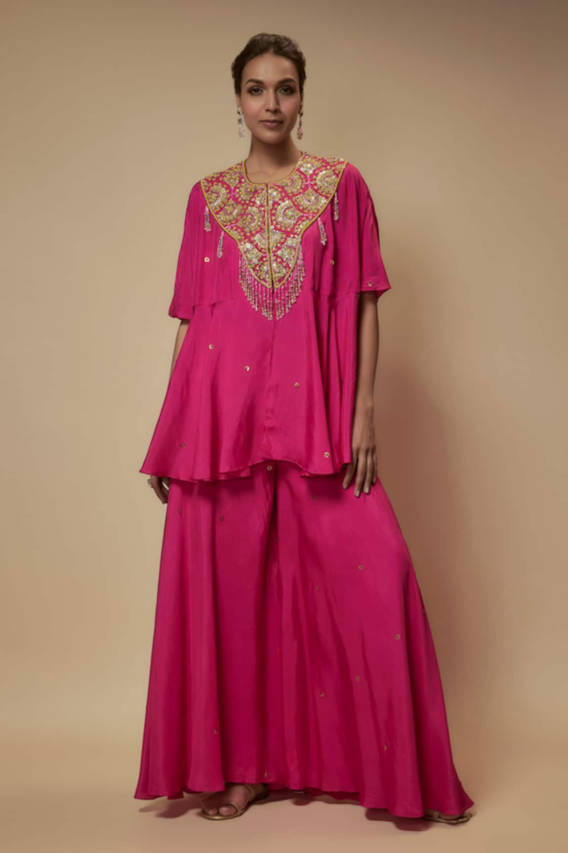 Keith Gomes Silk Embellished Yoke Tunic Palazzo Set