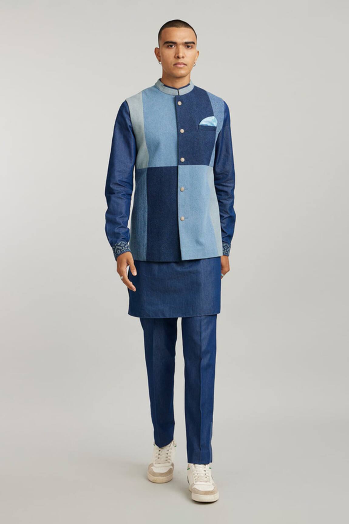 Bubber Couture Vertical Colour Block Denim Bundi