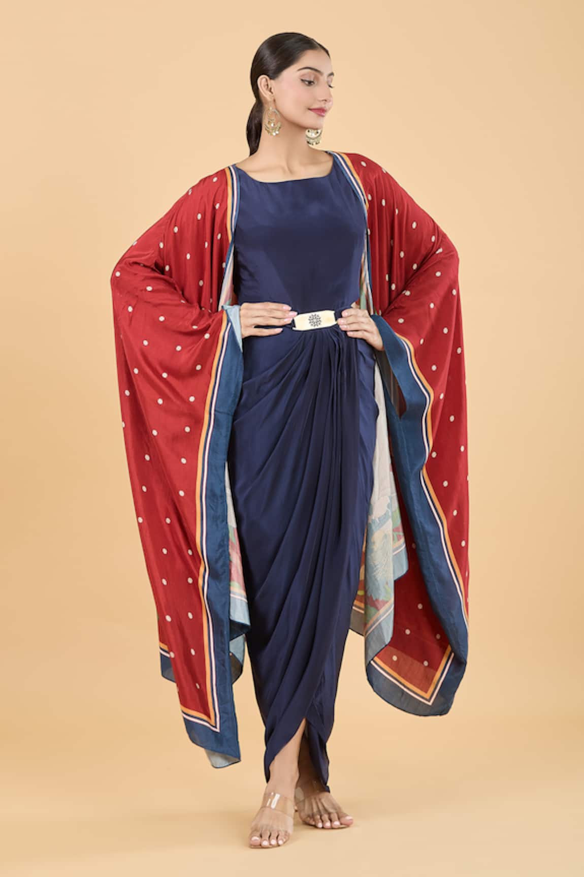 Soup By Sougat Paul Orchid Bloom Print Cape With Draped Tunic 