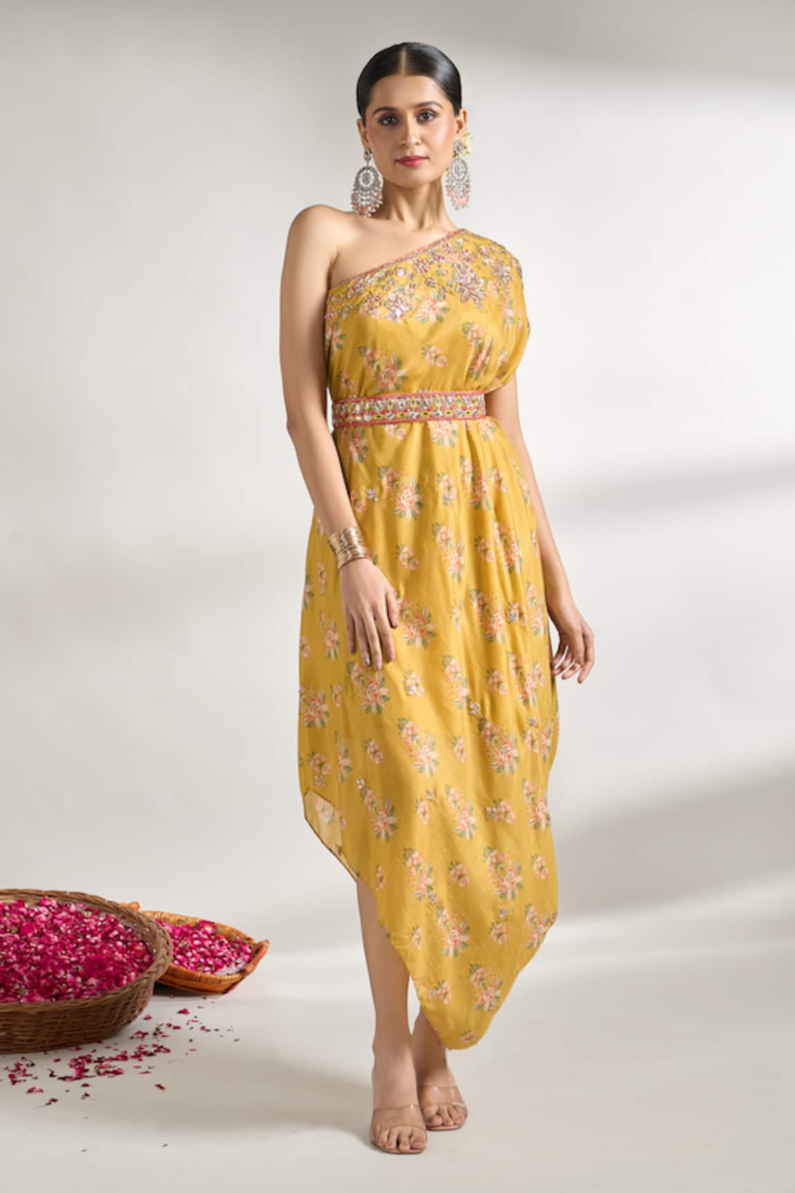 Gopi Vaid Cotton Silk Printed Dress With Belt 