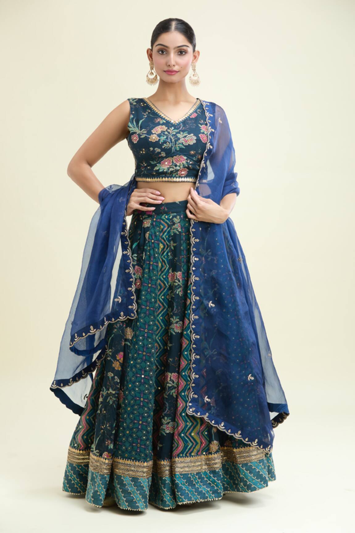 Paulmi And Harsh Floral Print Multi Kali Lehenga Set