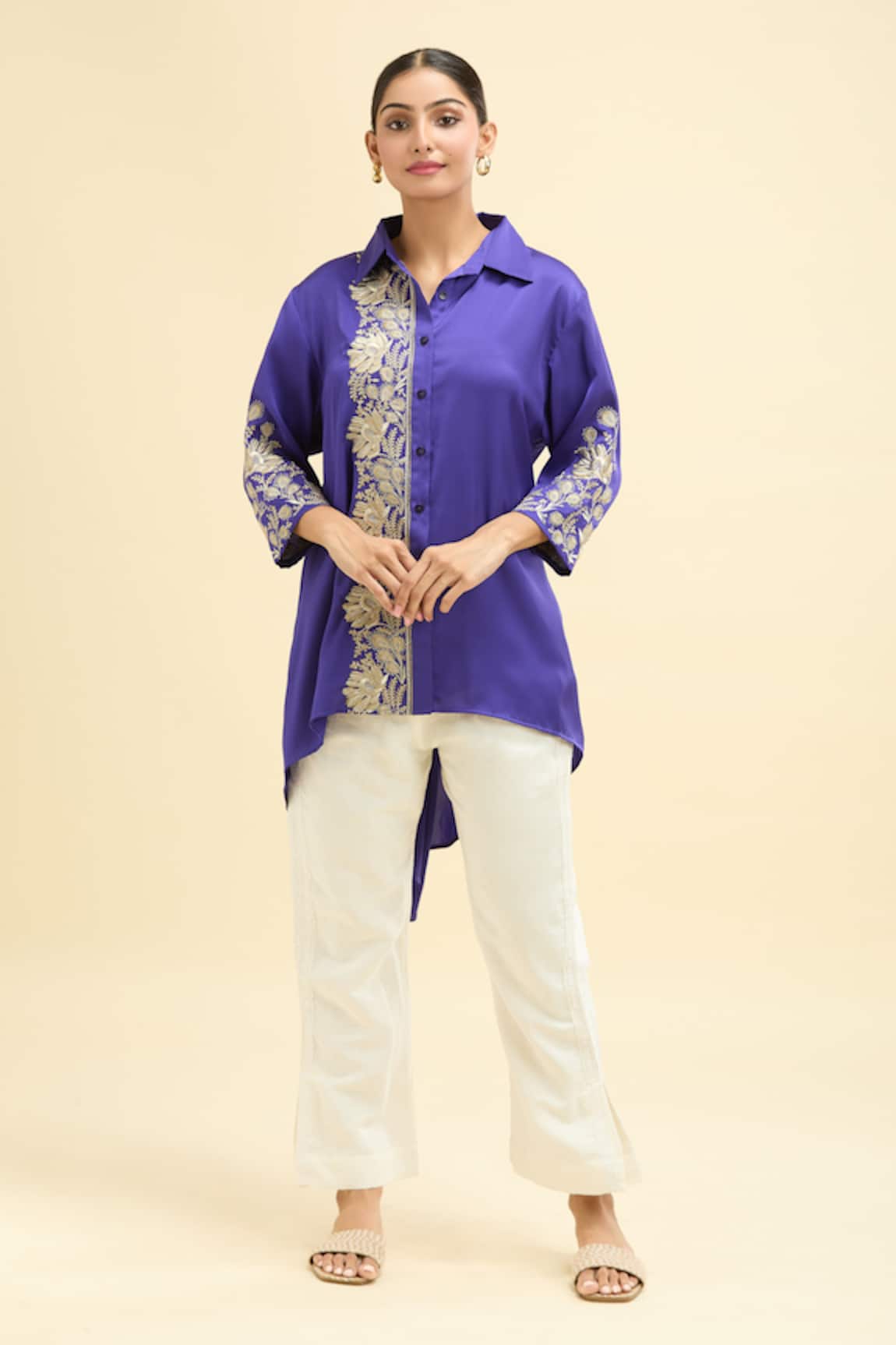 Dash and Dot Floral Thread Embroidered Shirt