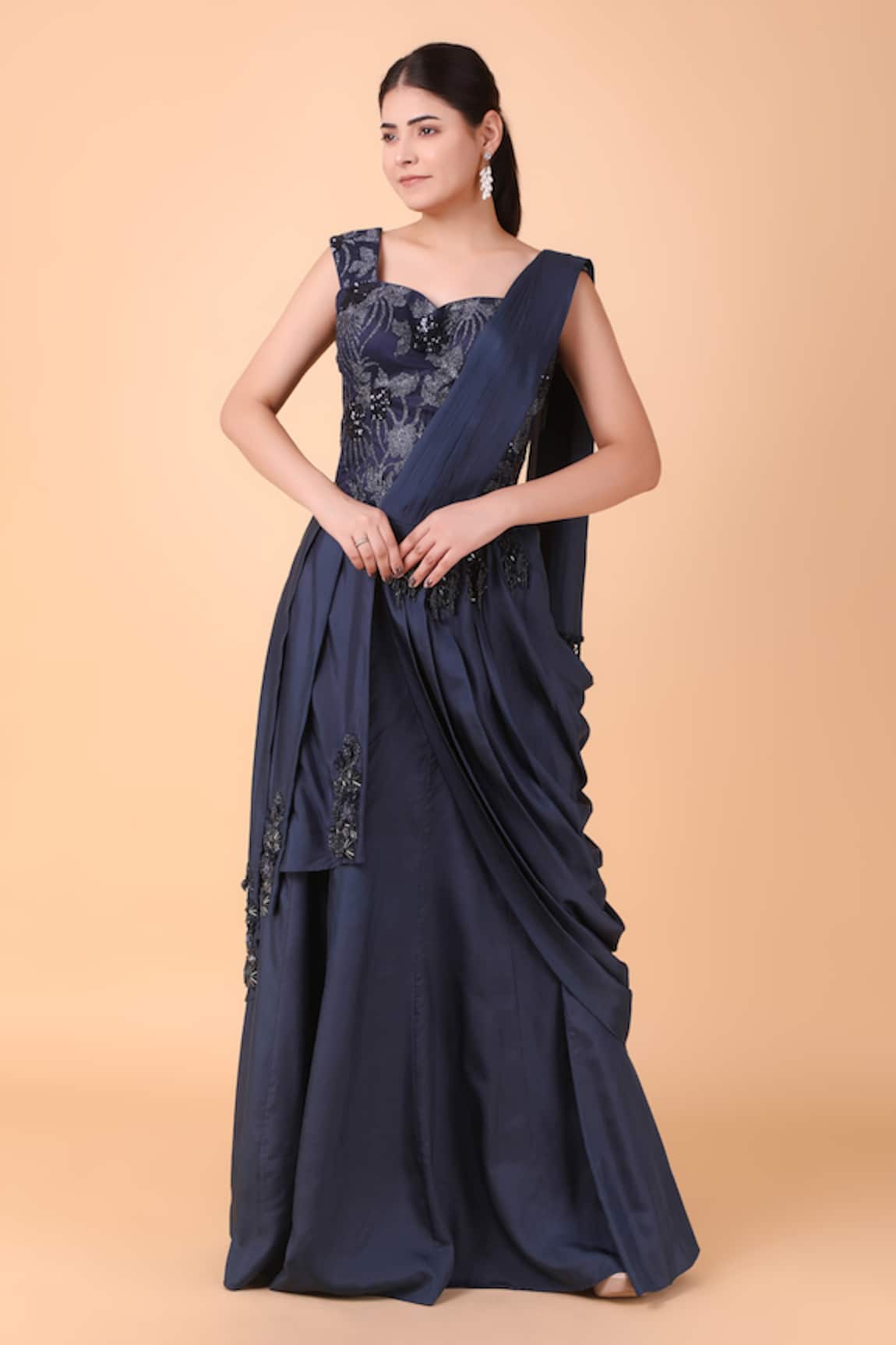 Jalwa by Nidhi Kejriwal Pre-Draped Saree With Floral Embroidered Corset Blouse