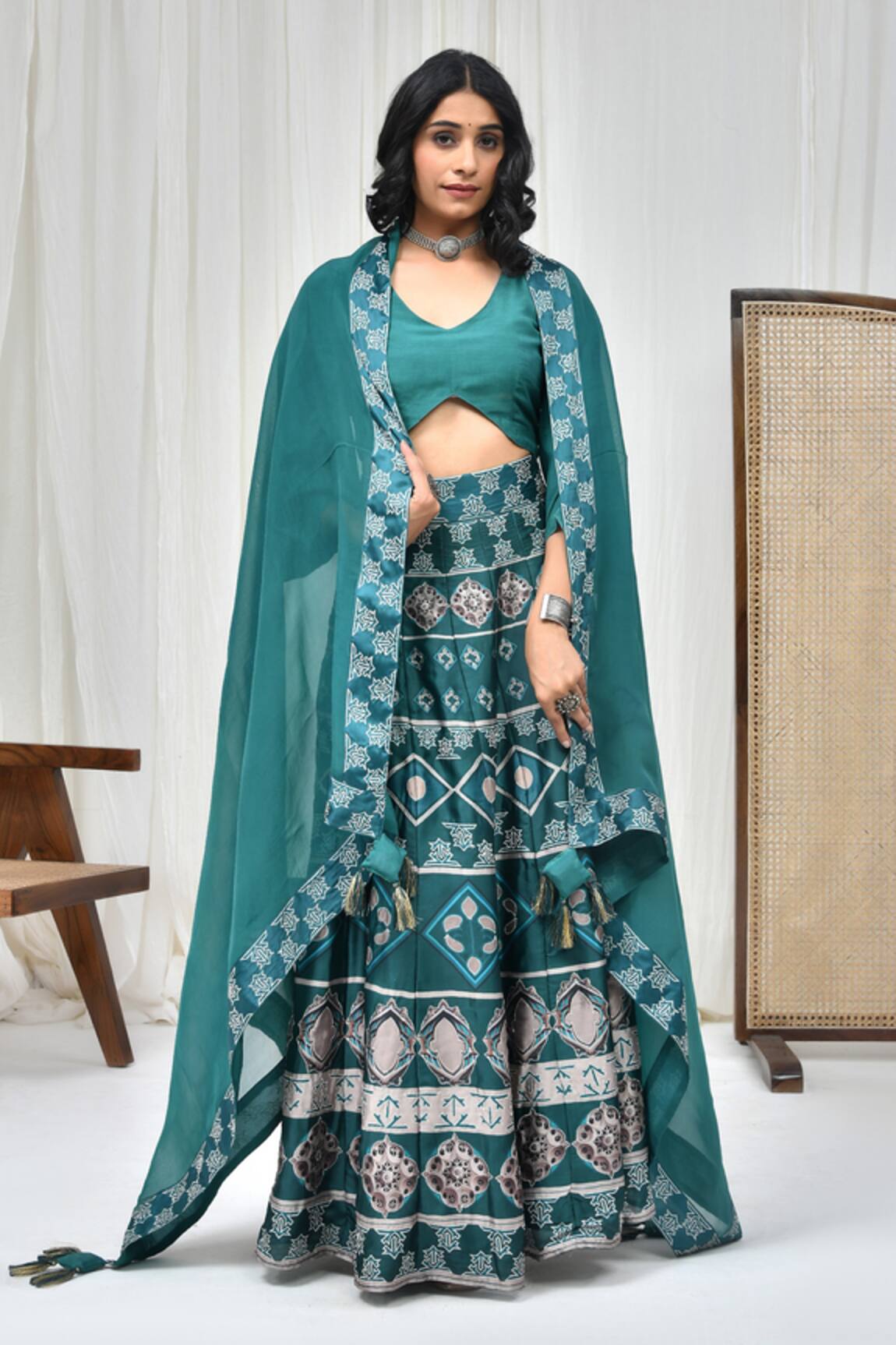 Pheeta Geometric Floral Print Lehenga Set 