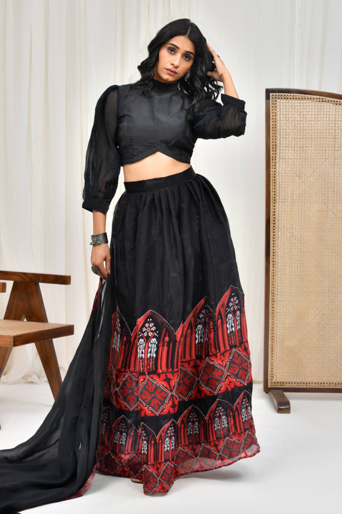 Pheeta Placed Geometric Print Lehenga Set 