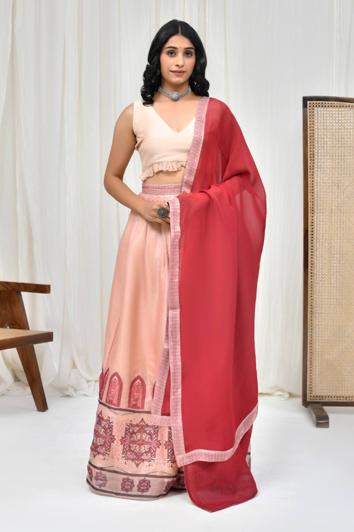 Pheeta Placed Jaali Print Lehenga Set 