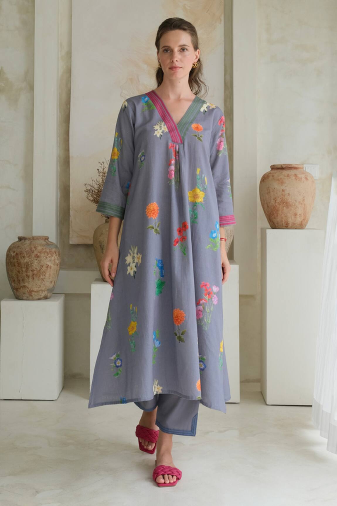 Roza Marigold Floral Print Kurta With Pant