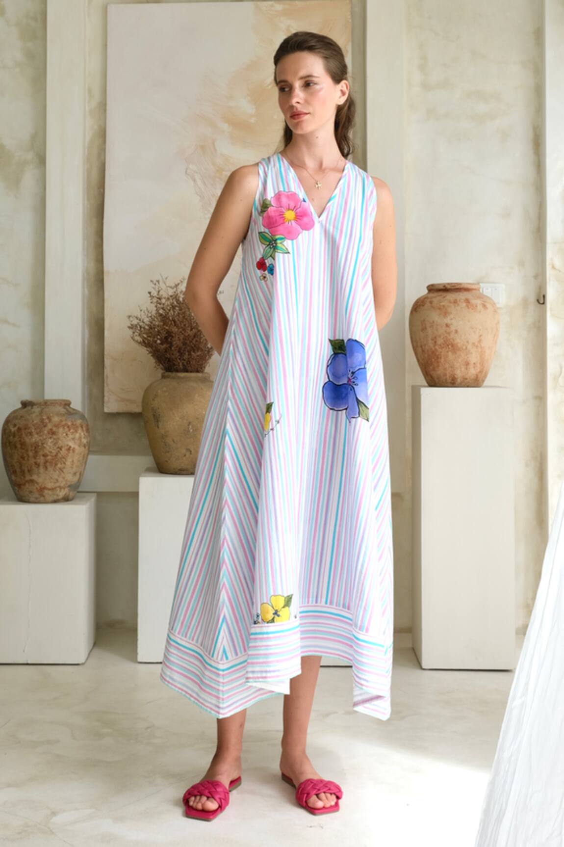 Roza Wisteria Floral Print Midi Dress