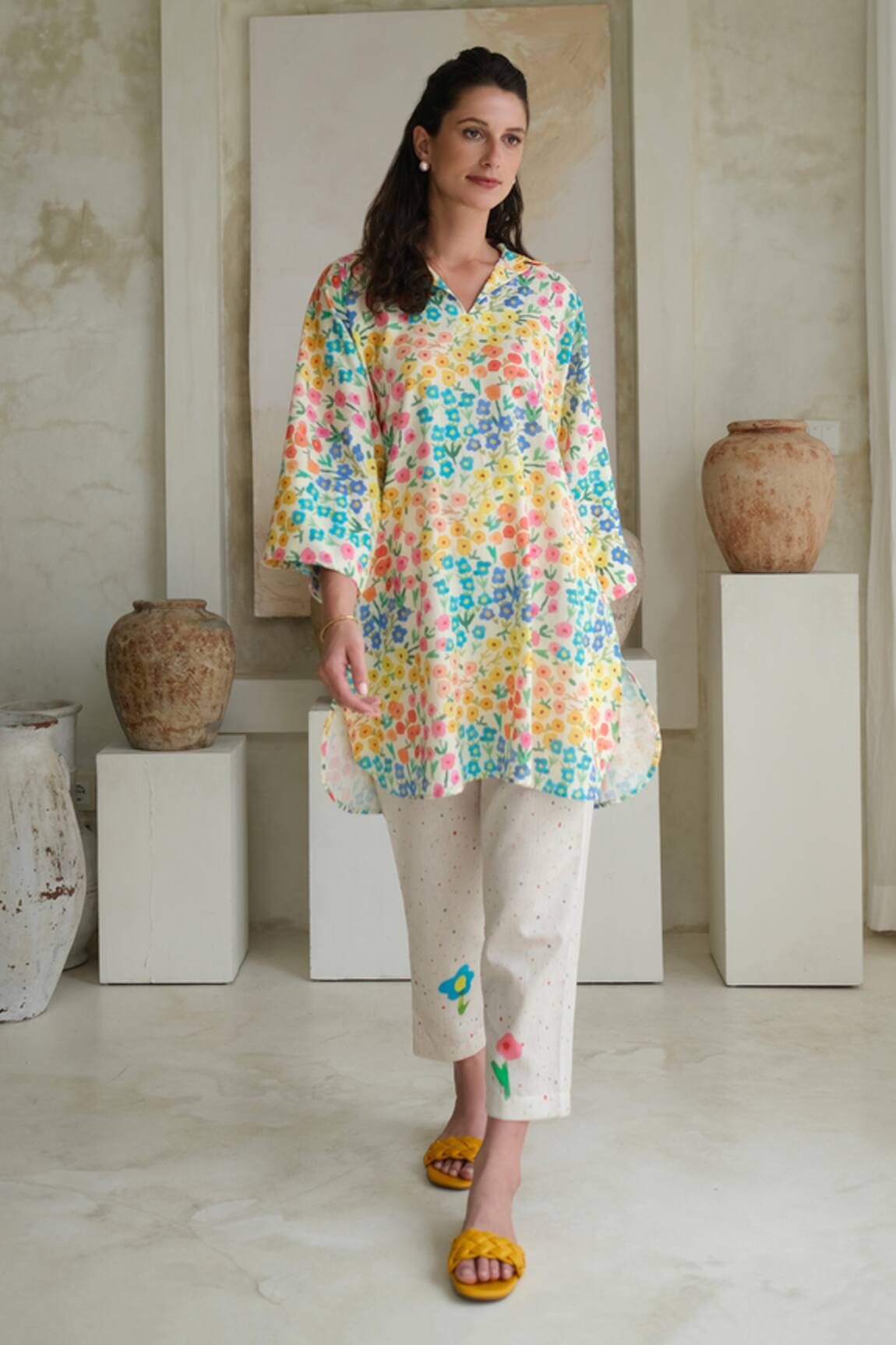 Roza Camelia Floral Print Tunic With Pant