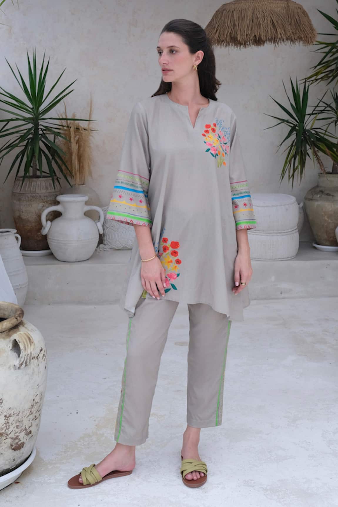 Roza Positano Floral Print Tunic With Pant