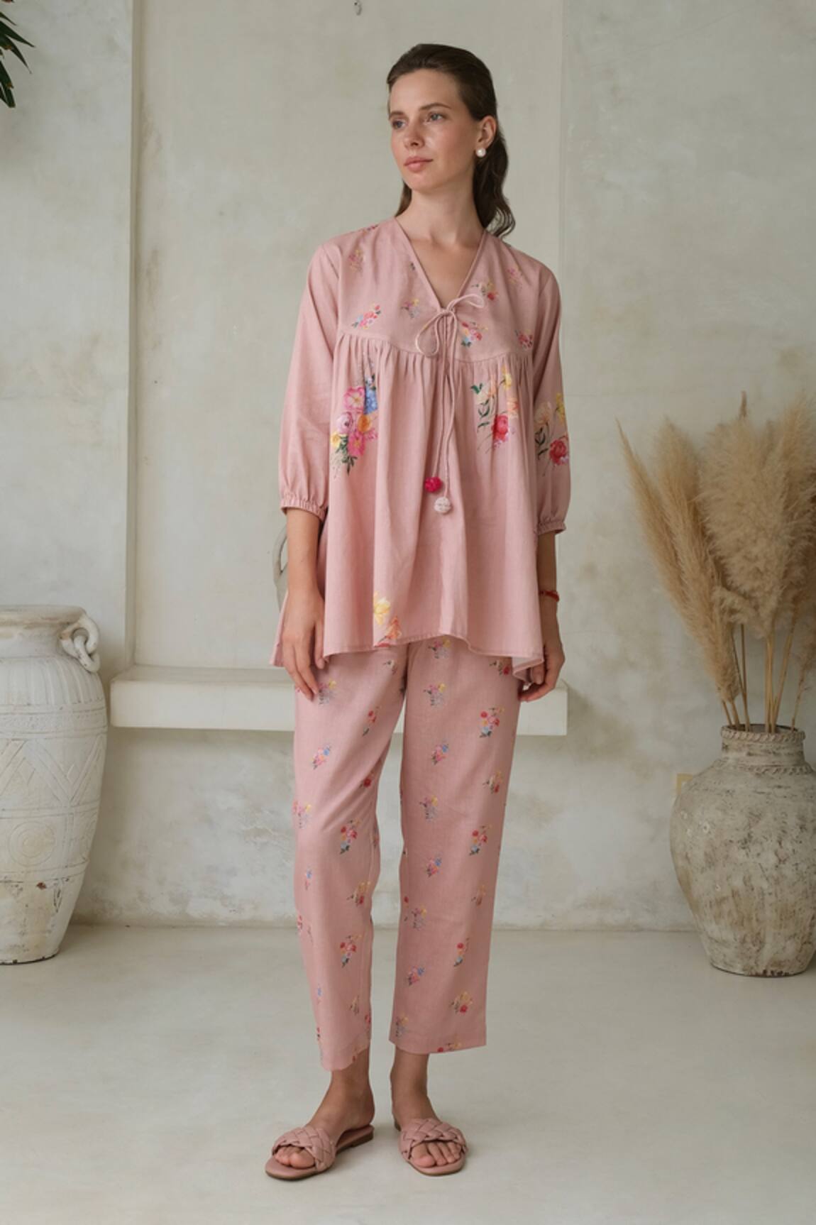 Roza Rosita Flower Print Top With Pant