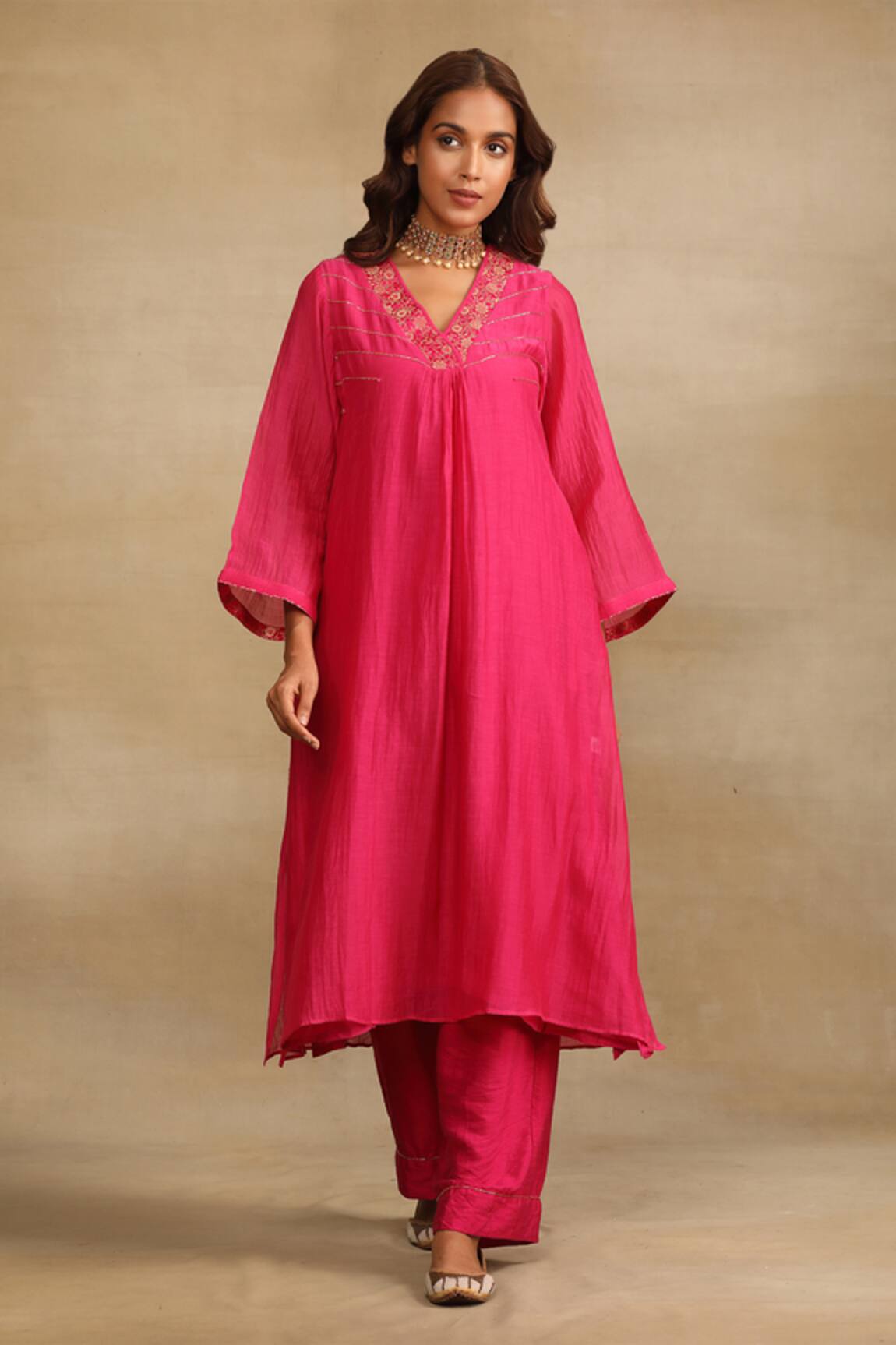 Trendy Tokari A-Line Silk Chanderi Kurta & Pant Set