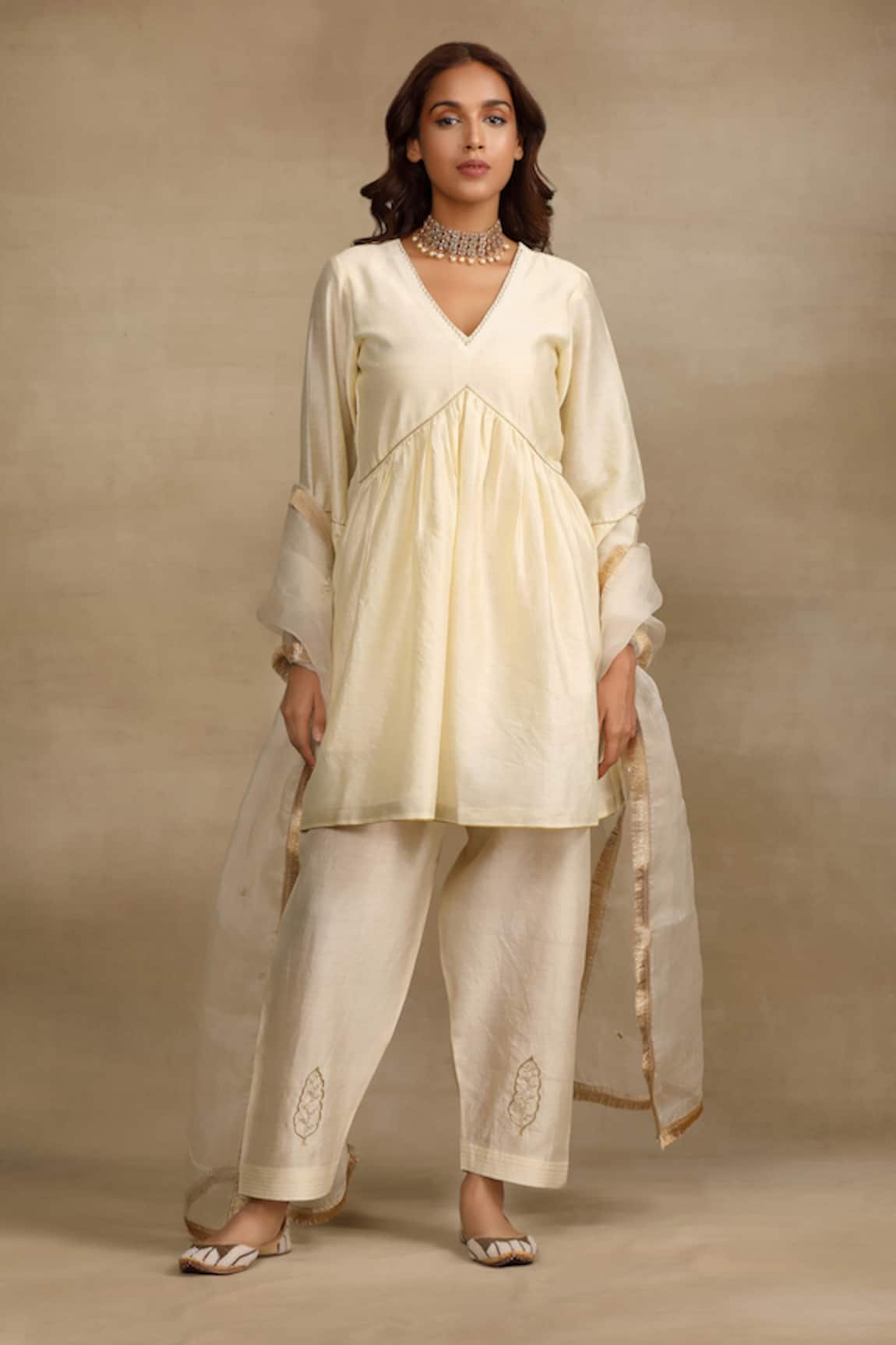 Trendy Tokari Silk Chanderi Flared Kurta Pant Set