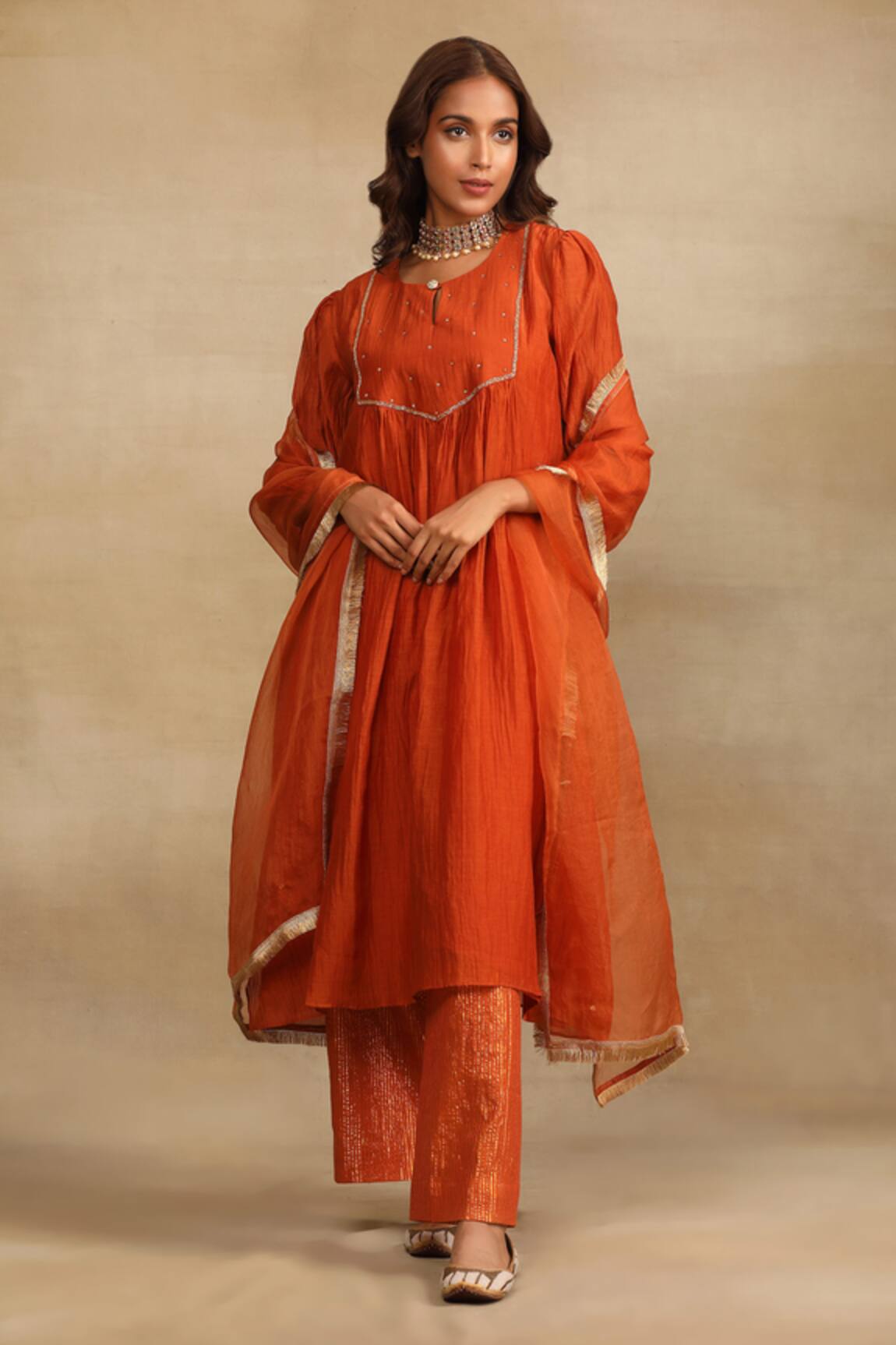 Trendy Tokari Sequin Embroidered Yoke Kurta Pant Set