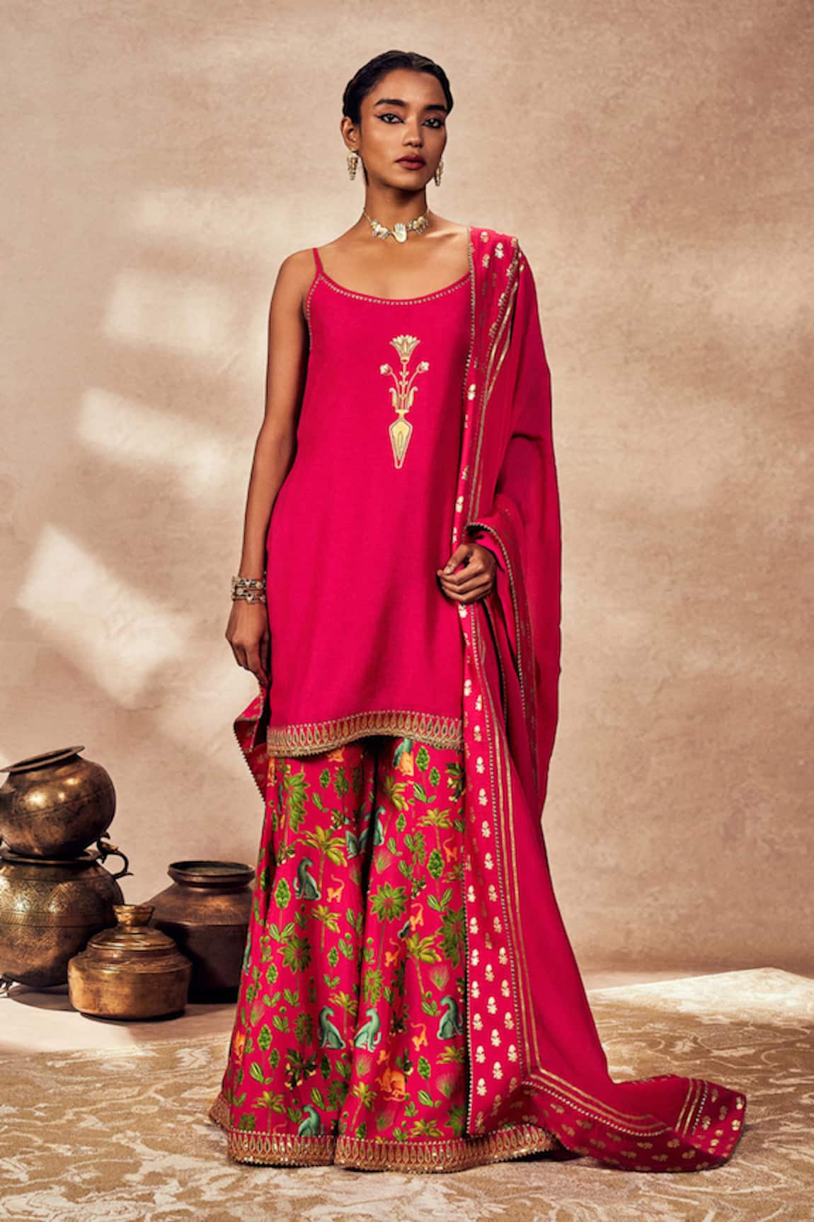 Masaba Placement Foil Print Tunic Sharara Set