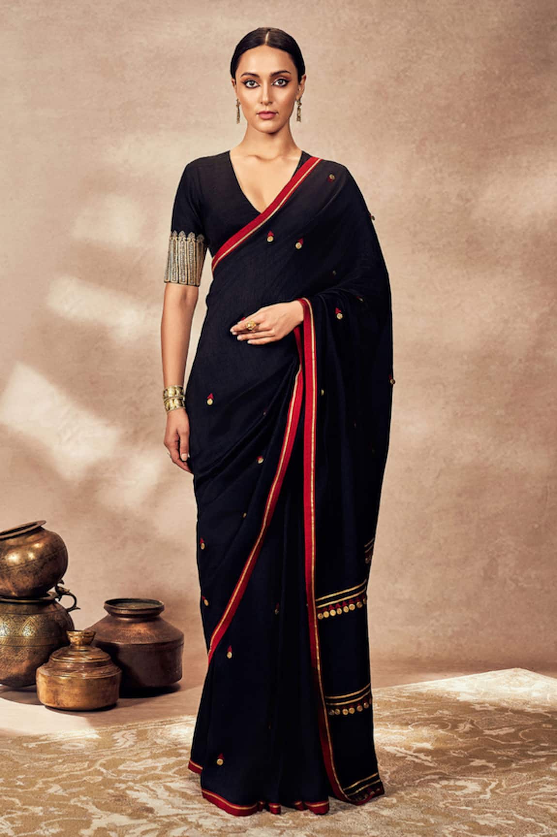 Masaba Black Coin & Gota Embroidered Saree 