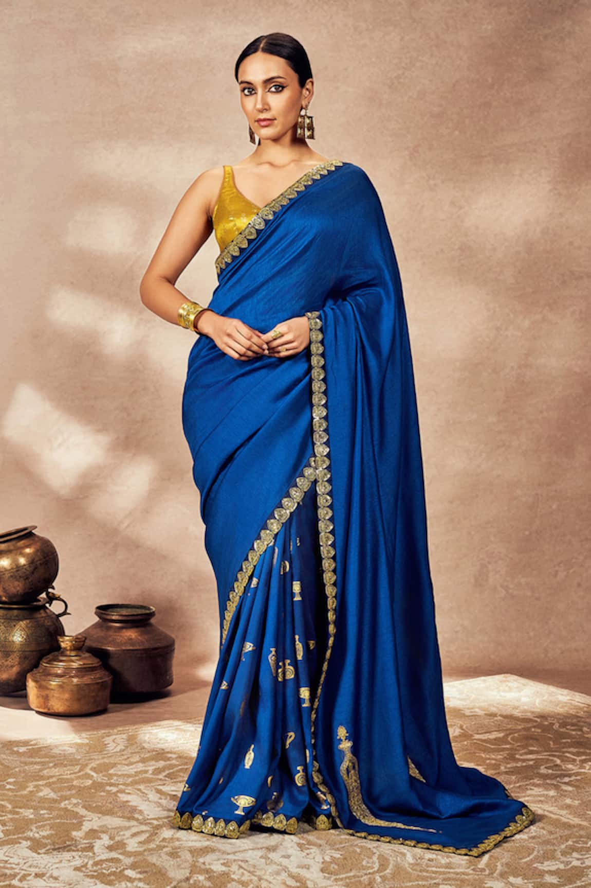 Masaba Potters Touch Embroidered Saree With Unstitched Blouse Piece 
