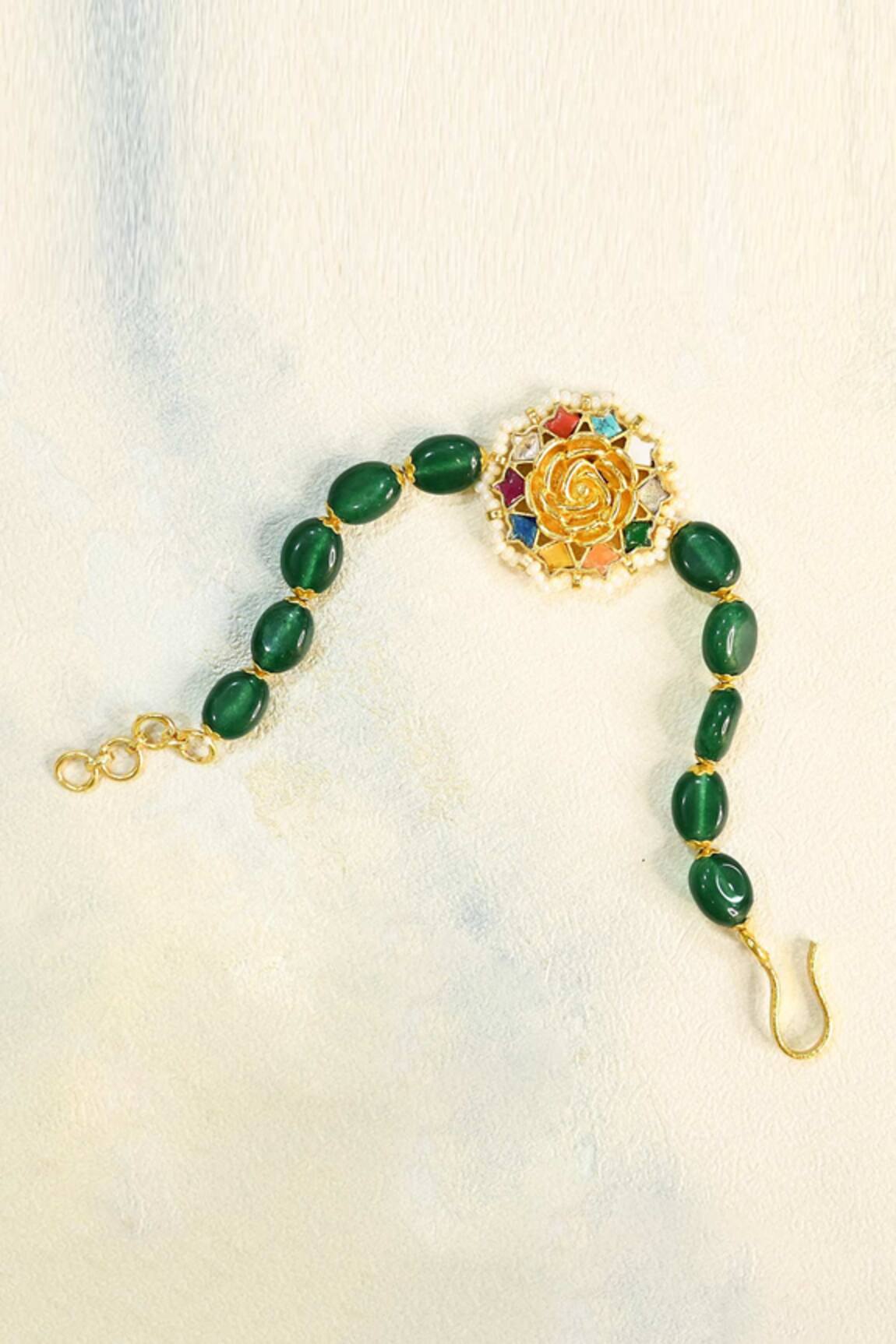 Shlok Jewels Floral Kundan Gemstone Rakhi 
