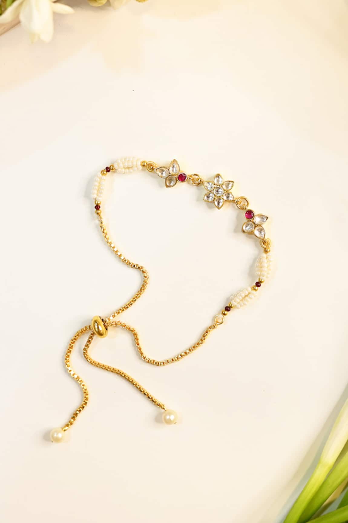Shlok Jewels Floral Kundan Pearl Rakhi 