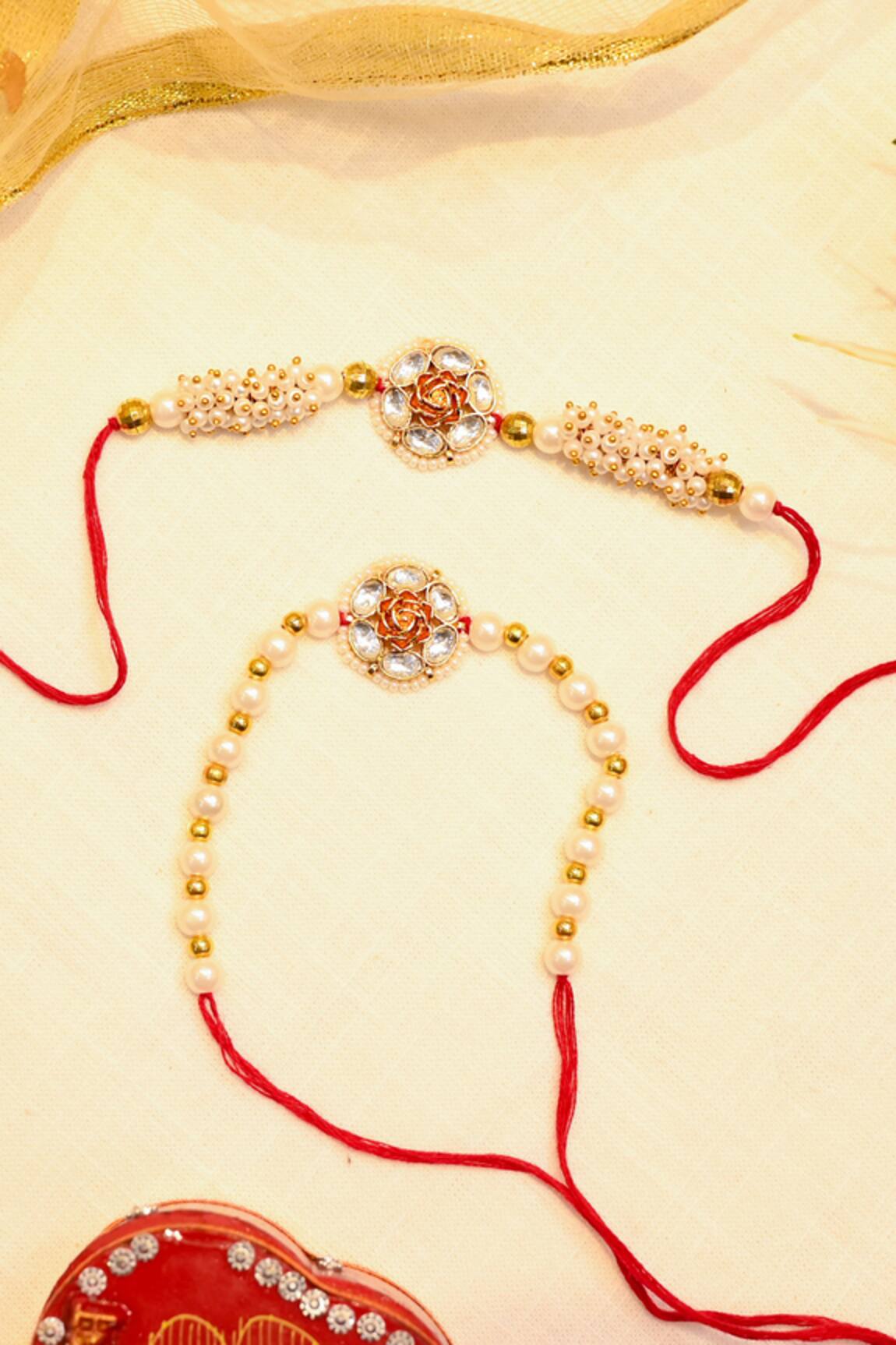 Shlok Jewels Semi-Precious Stones & Kundan Work Lumba & Rakhi Set 
