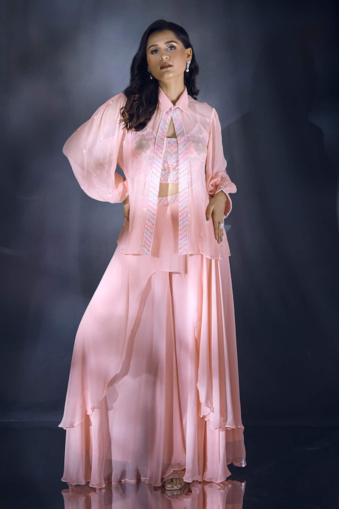 Aariyana Couture Embroidered Layered Lehenga Set 