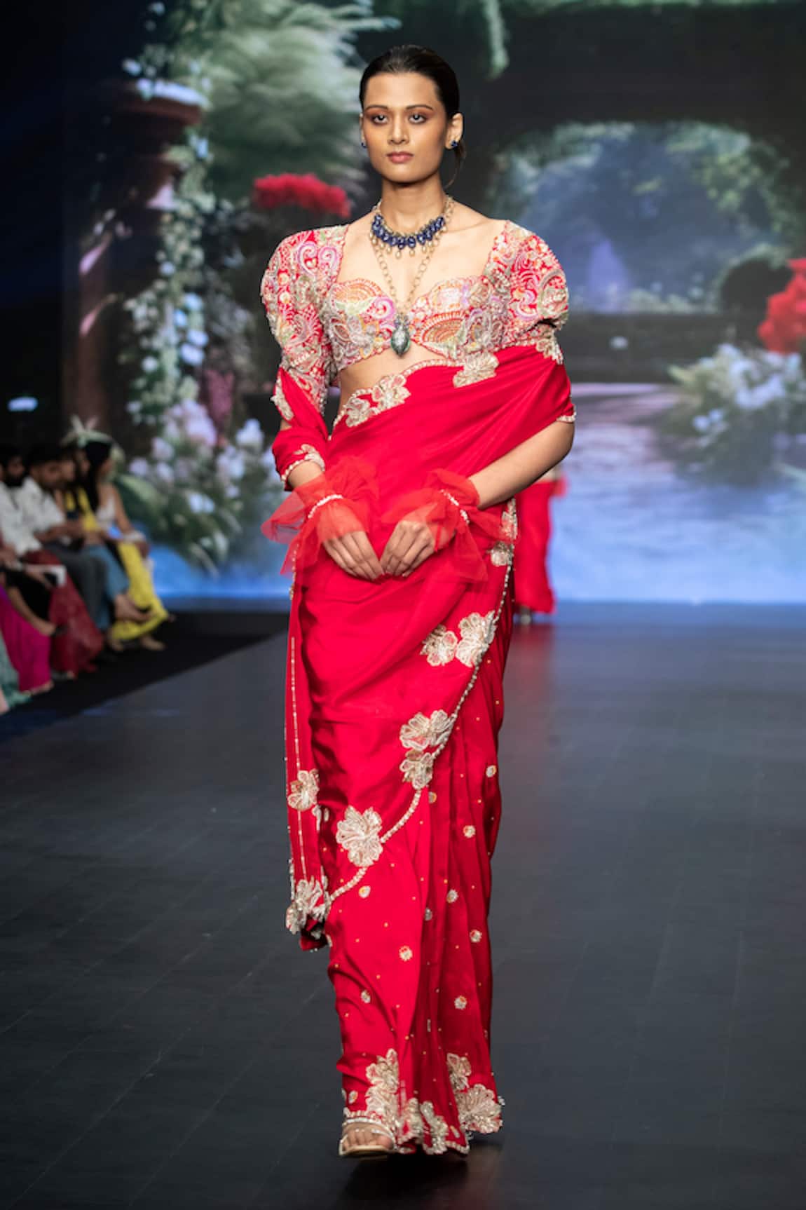 Anu Pellakuru Resham Floral Embroidered Saree With Embellished Blouse