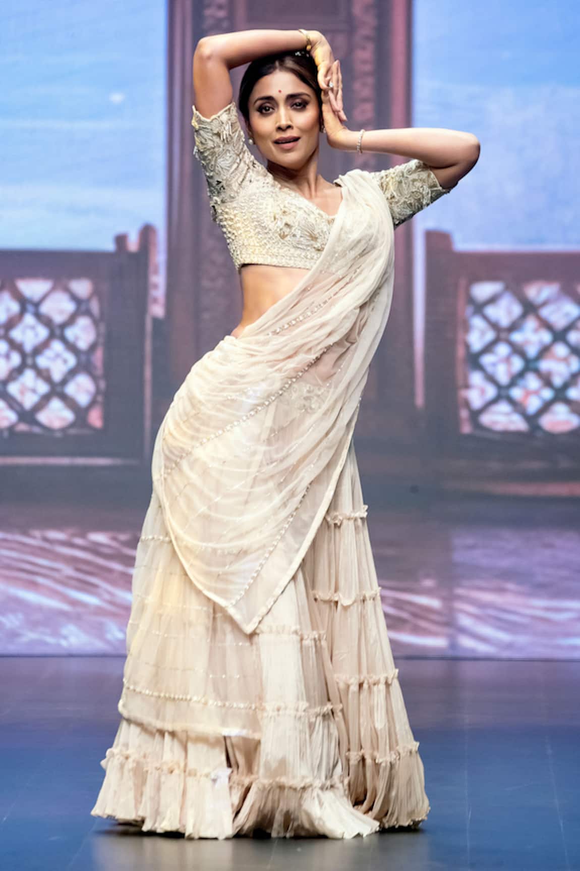 Anu Pellakuru Tiered Lehenga Zardozi Embroidered Blouse Set