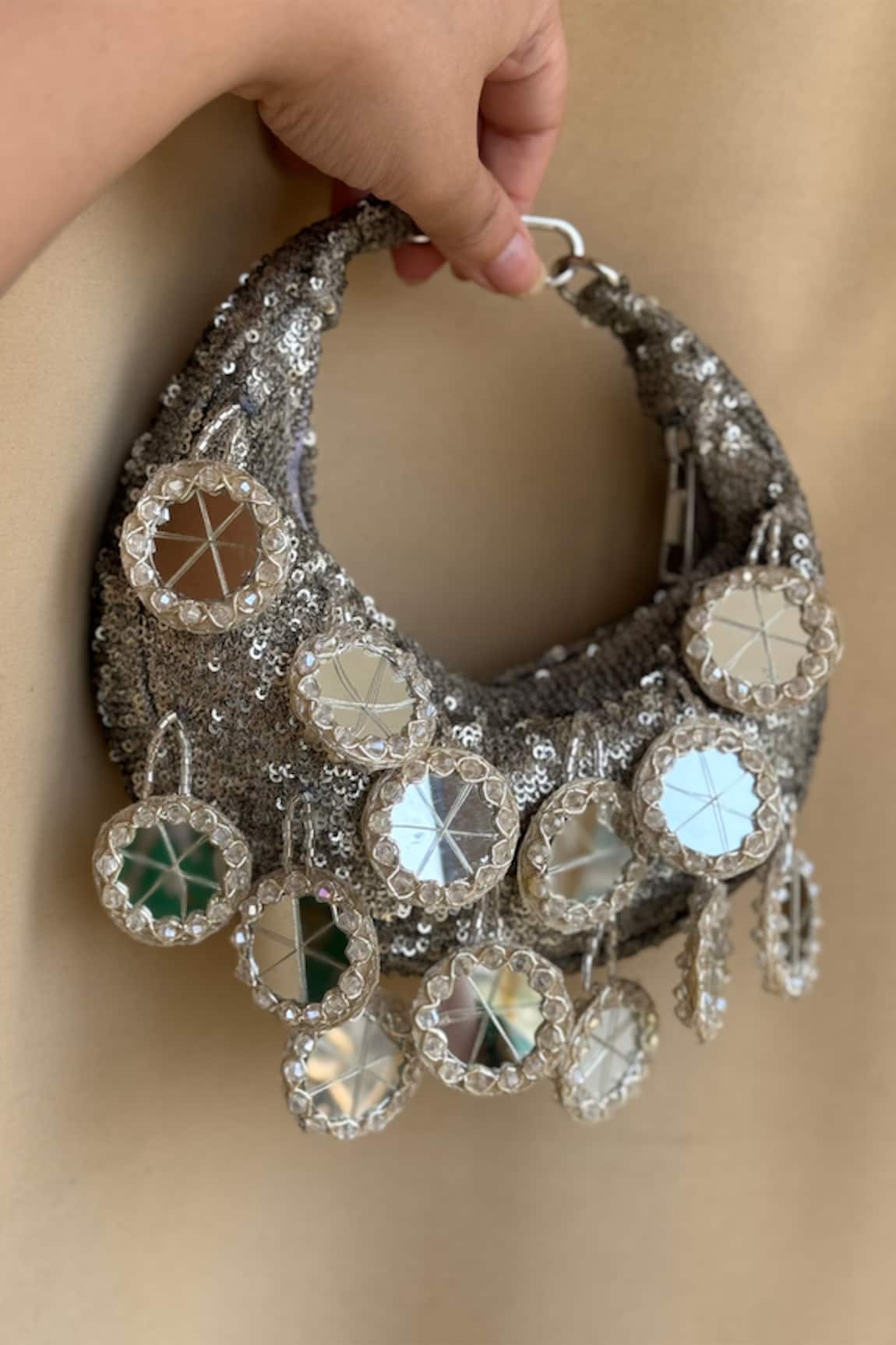 Bhavna Kumar Crescent Sequin & Mirror Embroidered Bag 