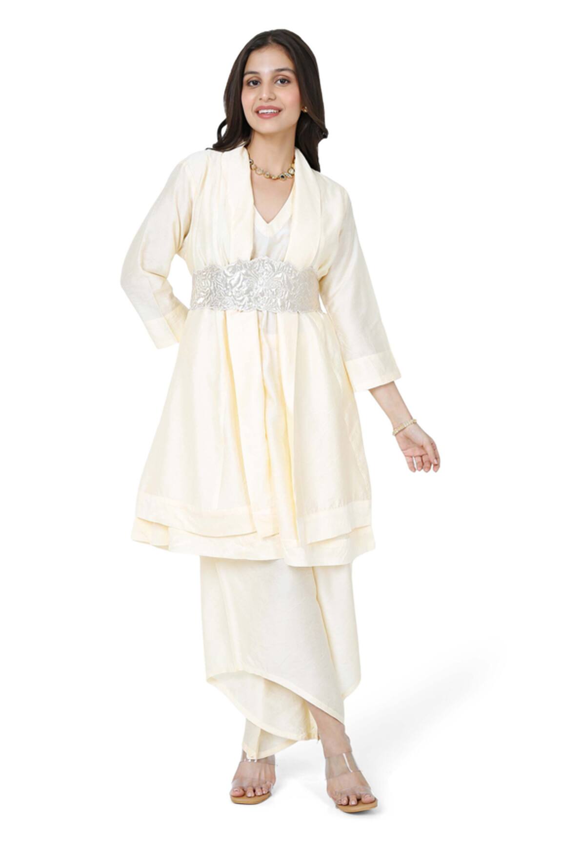 Komal Shah Solid Layered Kurta With Asymmetric Pant Set 