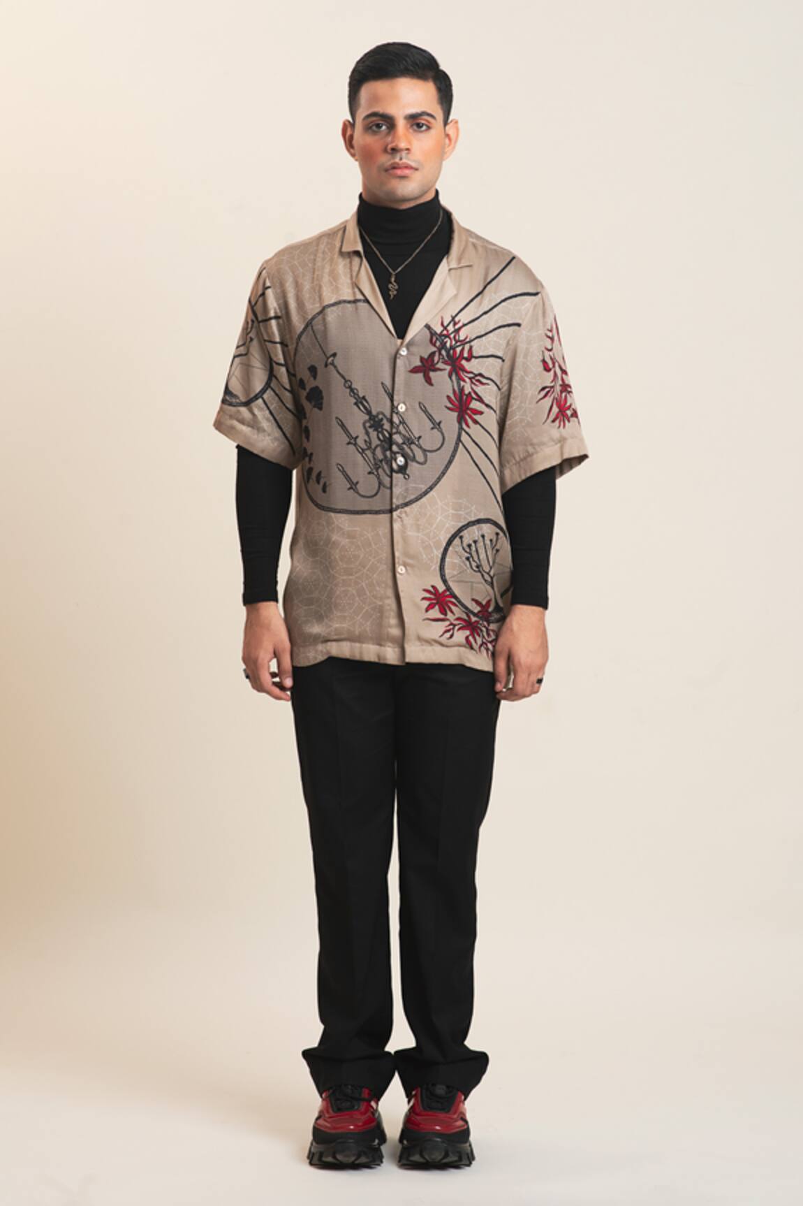 Dark Hour Modal Satin Tarot Card Print Shirt 