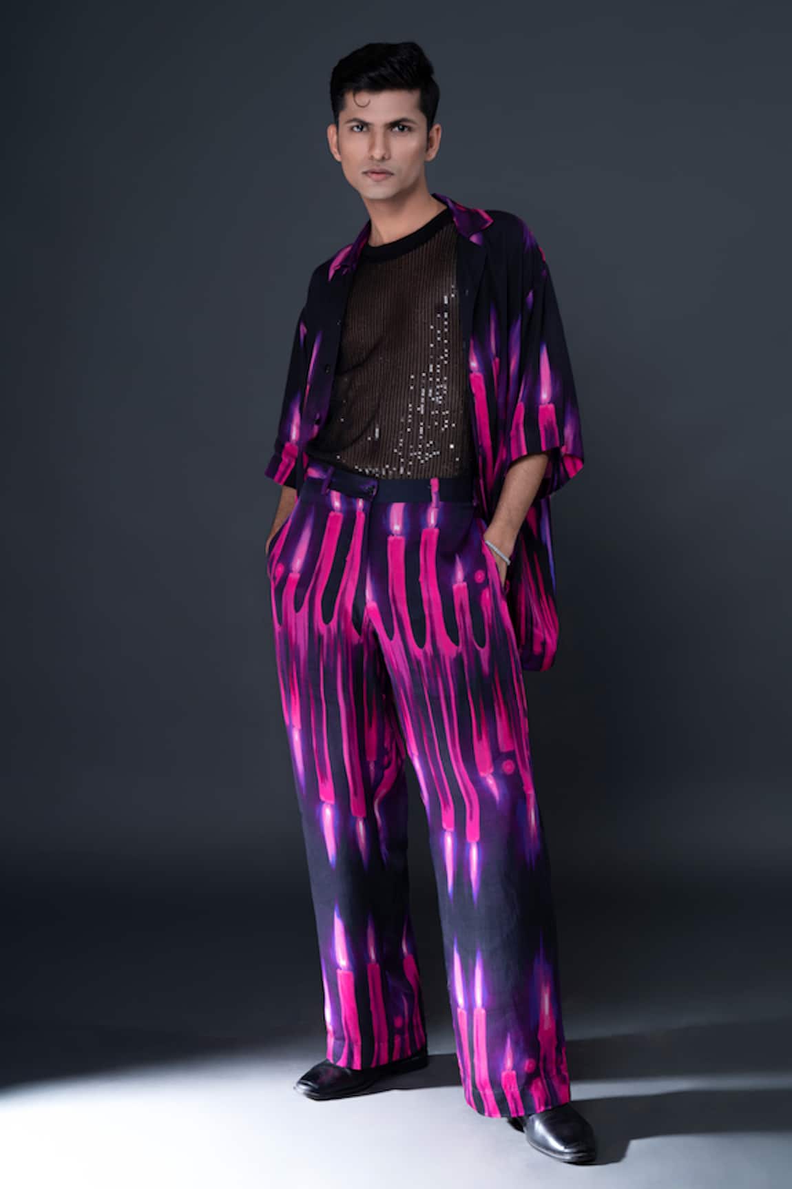 Dark Hour Modal Satin Abstract Print Shirt & Pant Set 