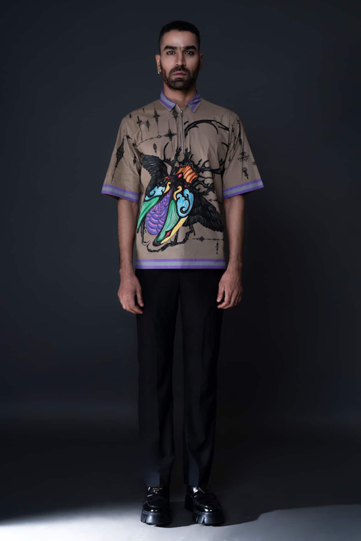 Dark Hour Cotton Satin Abstract Bug Print Shirt