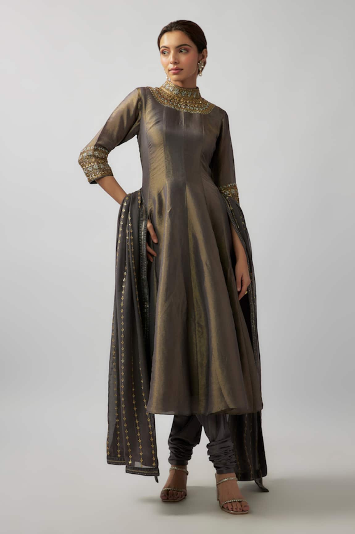 FATIZ Jewel Embellished Yoke Anarkali Pant Set