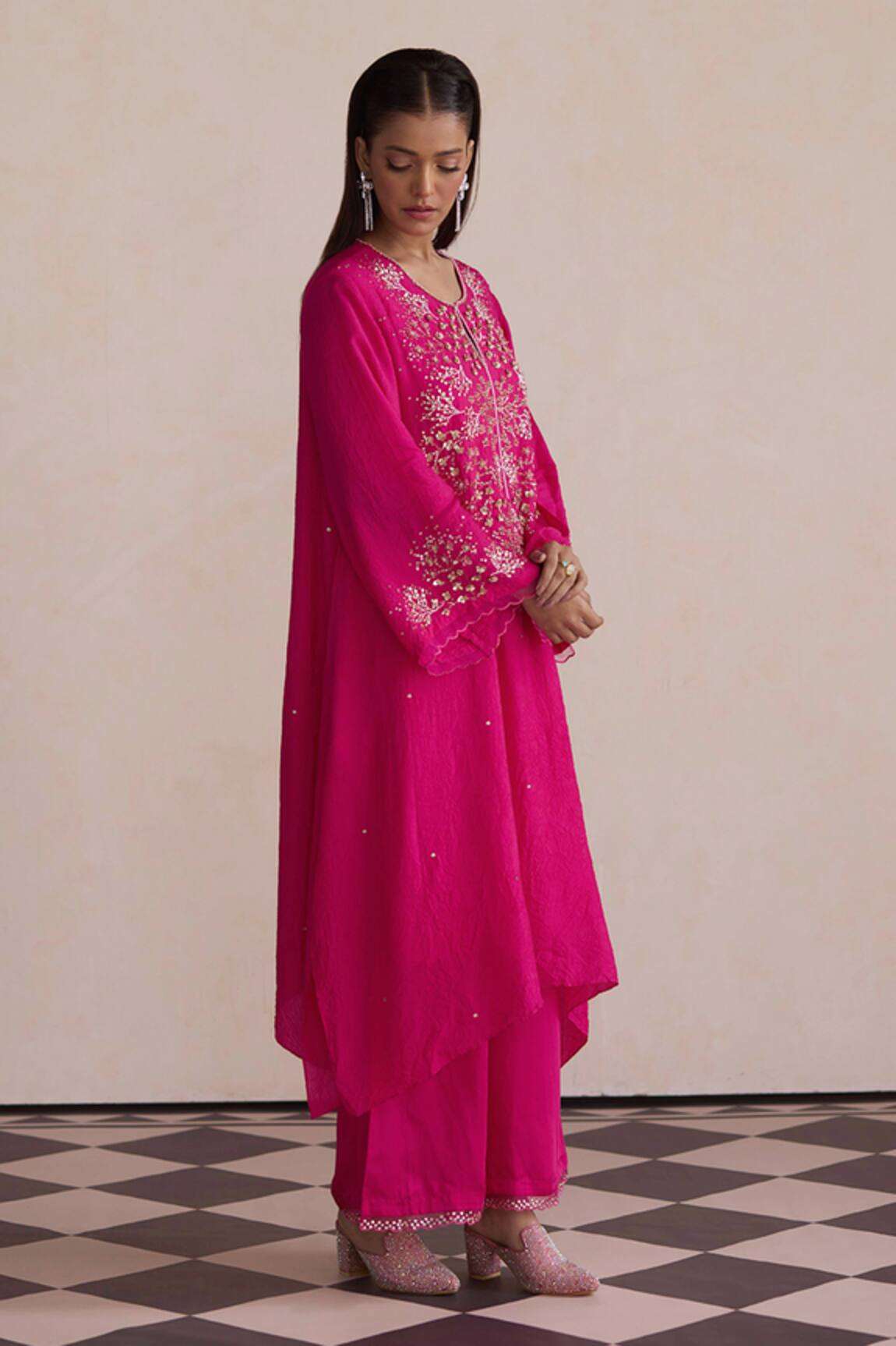 One Not Two Silk Yoke Embroidered Kurta & Pant Set