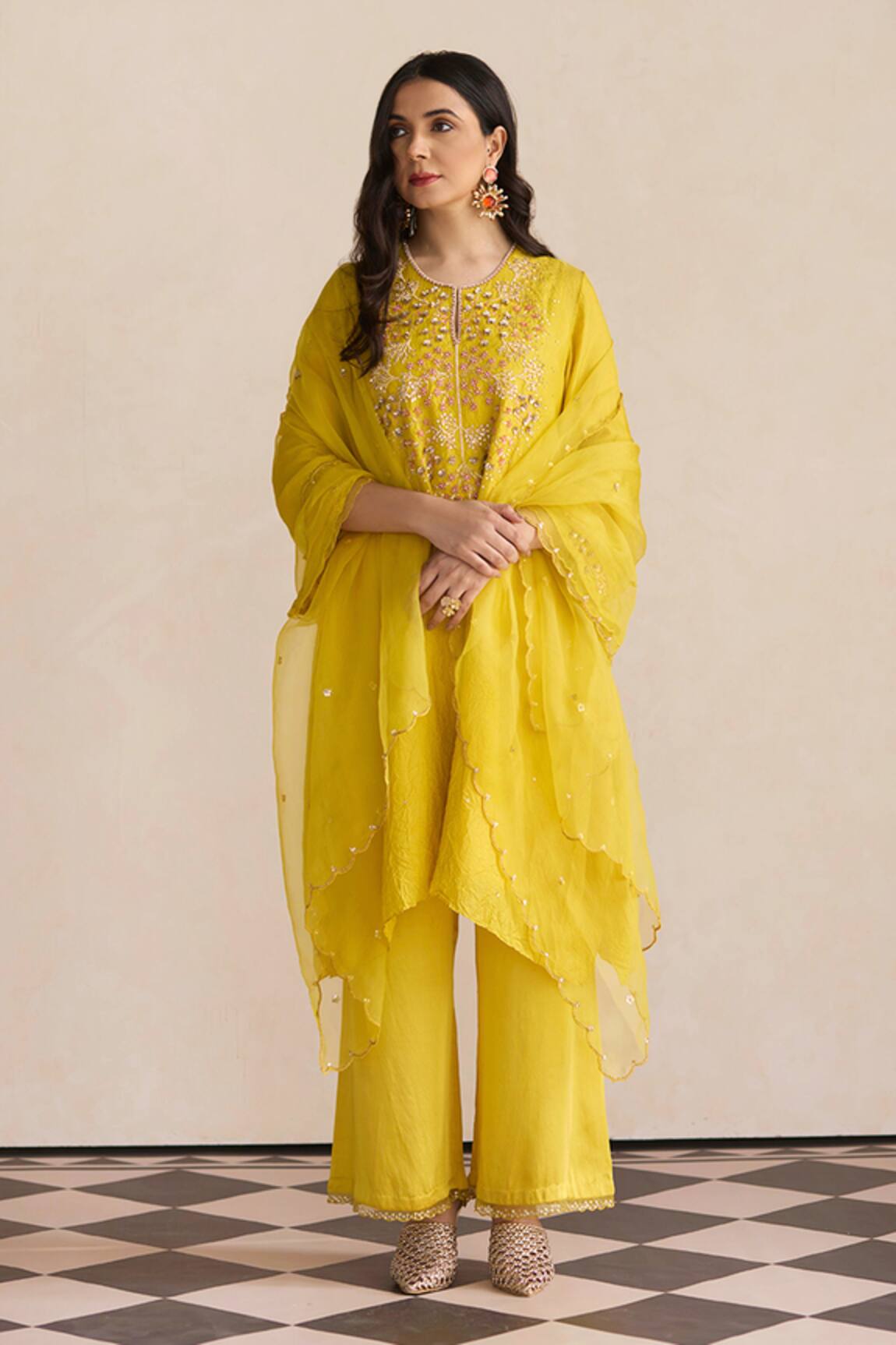 One Not Two Sleeve Embroidered Silk Kurta & Pant Set