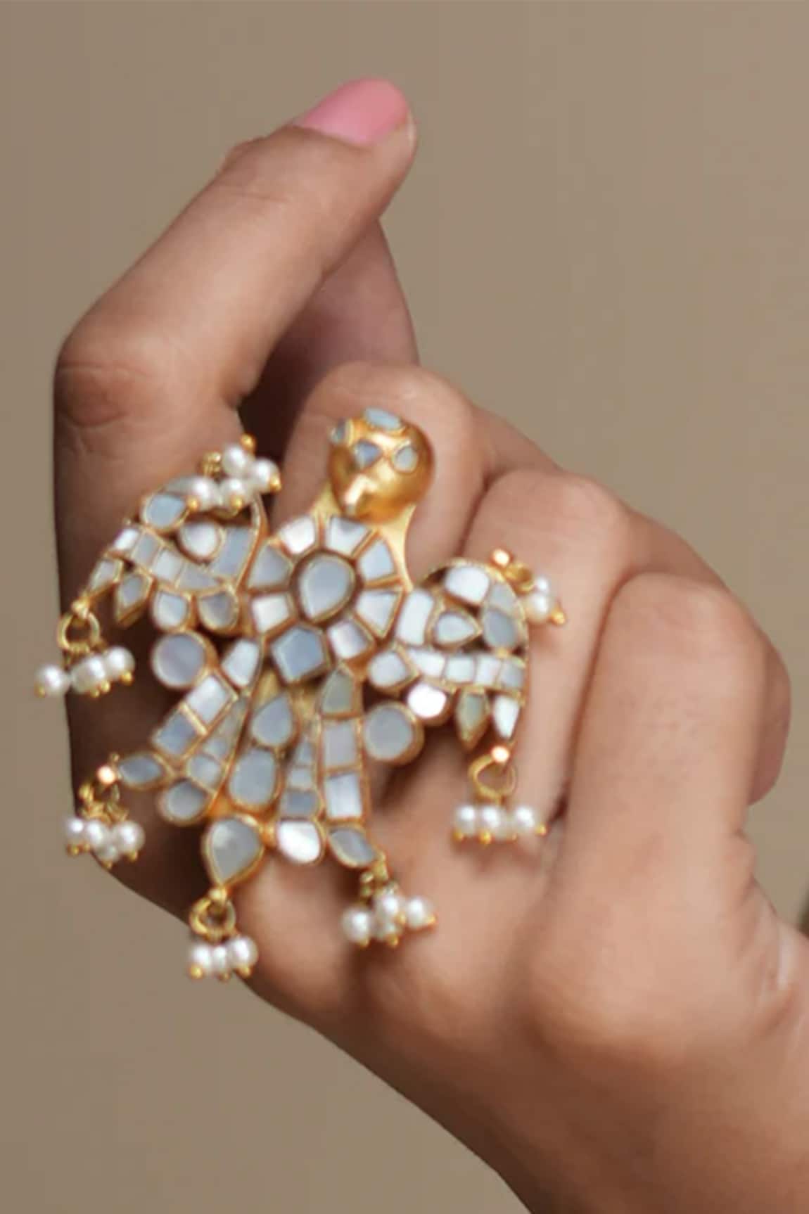 Queens Jewels Peacock Pearl Embellished Ring 
