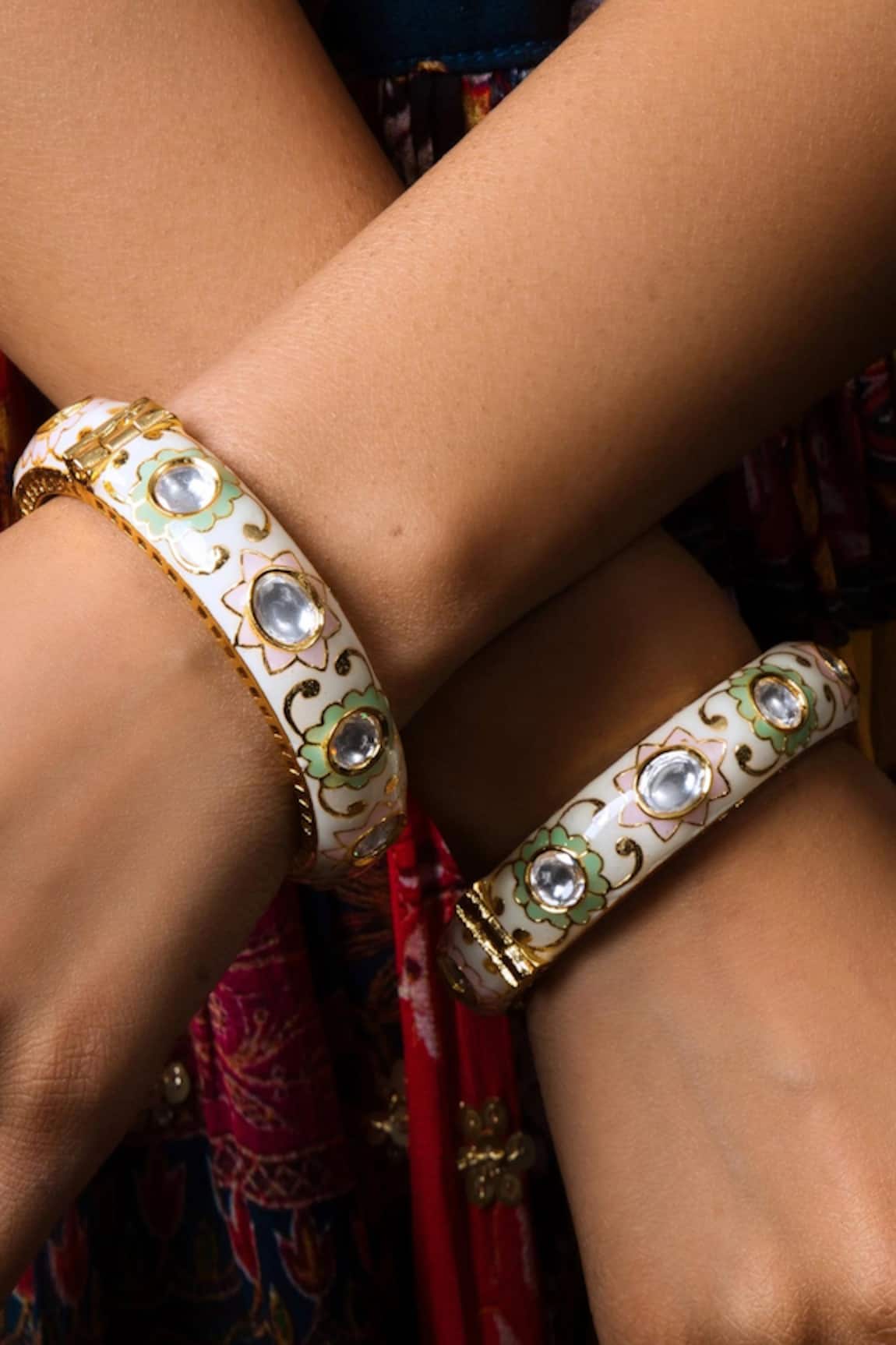 Queens Jewels Opal Meenakari Kundan Bangle-Set of 2 