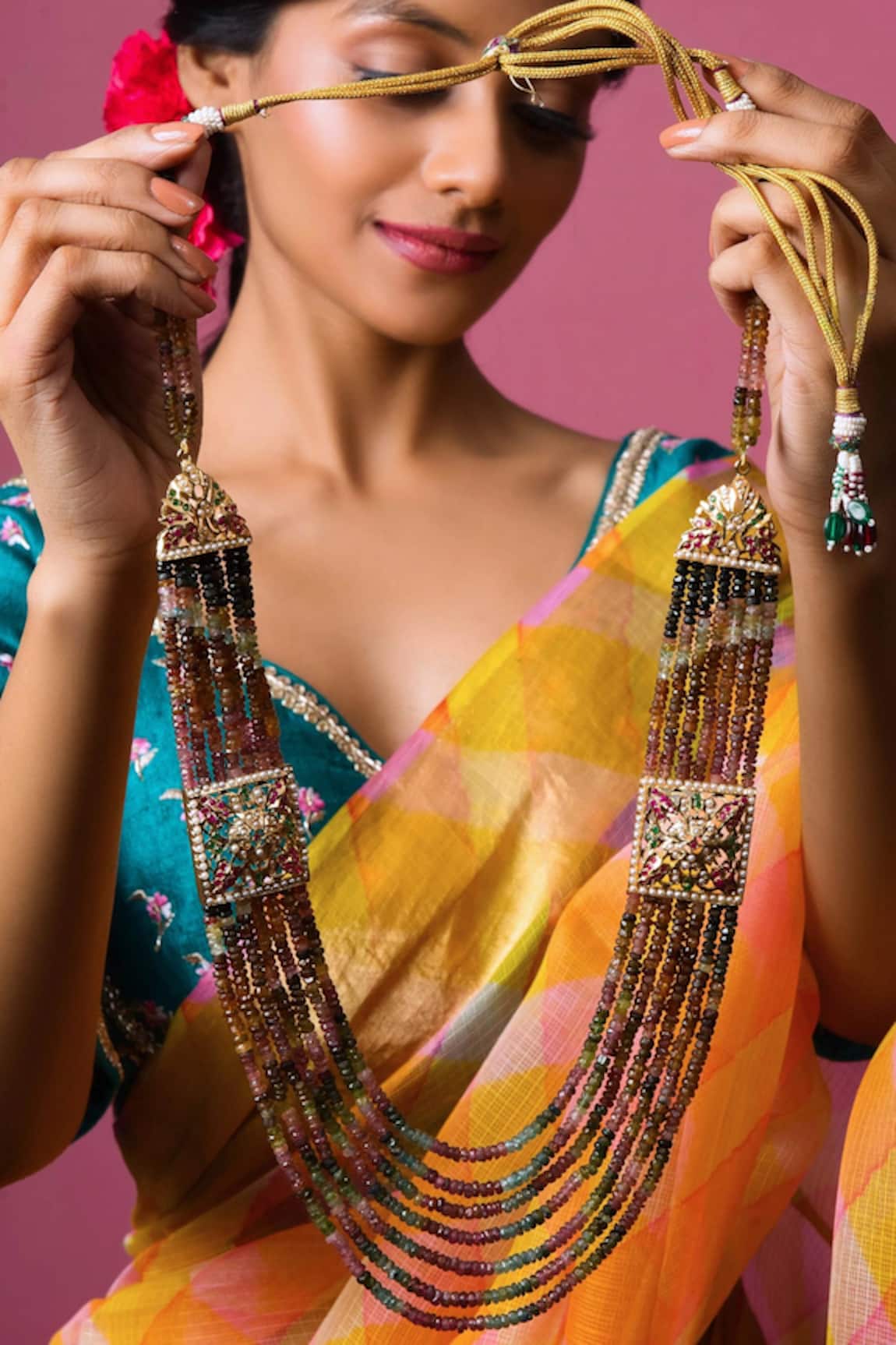 Queens Jewels Tourmaline Jadau Embellished Layered Necklace 
