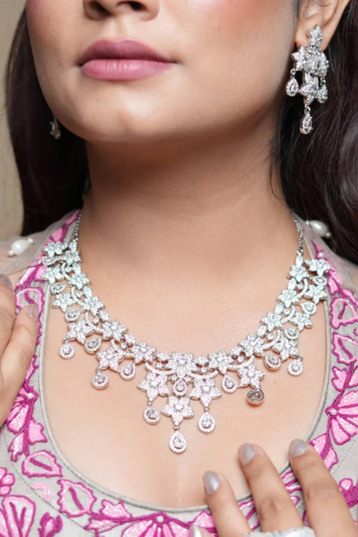 Queens Jewels American Diamond Embellished Necklace Set 