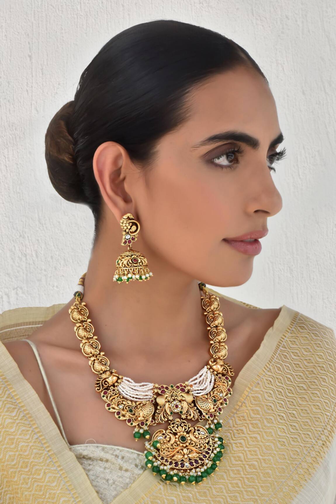 Swabhimann Carved Temple Necklace Set 